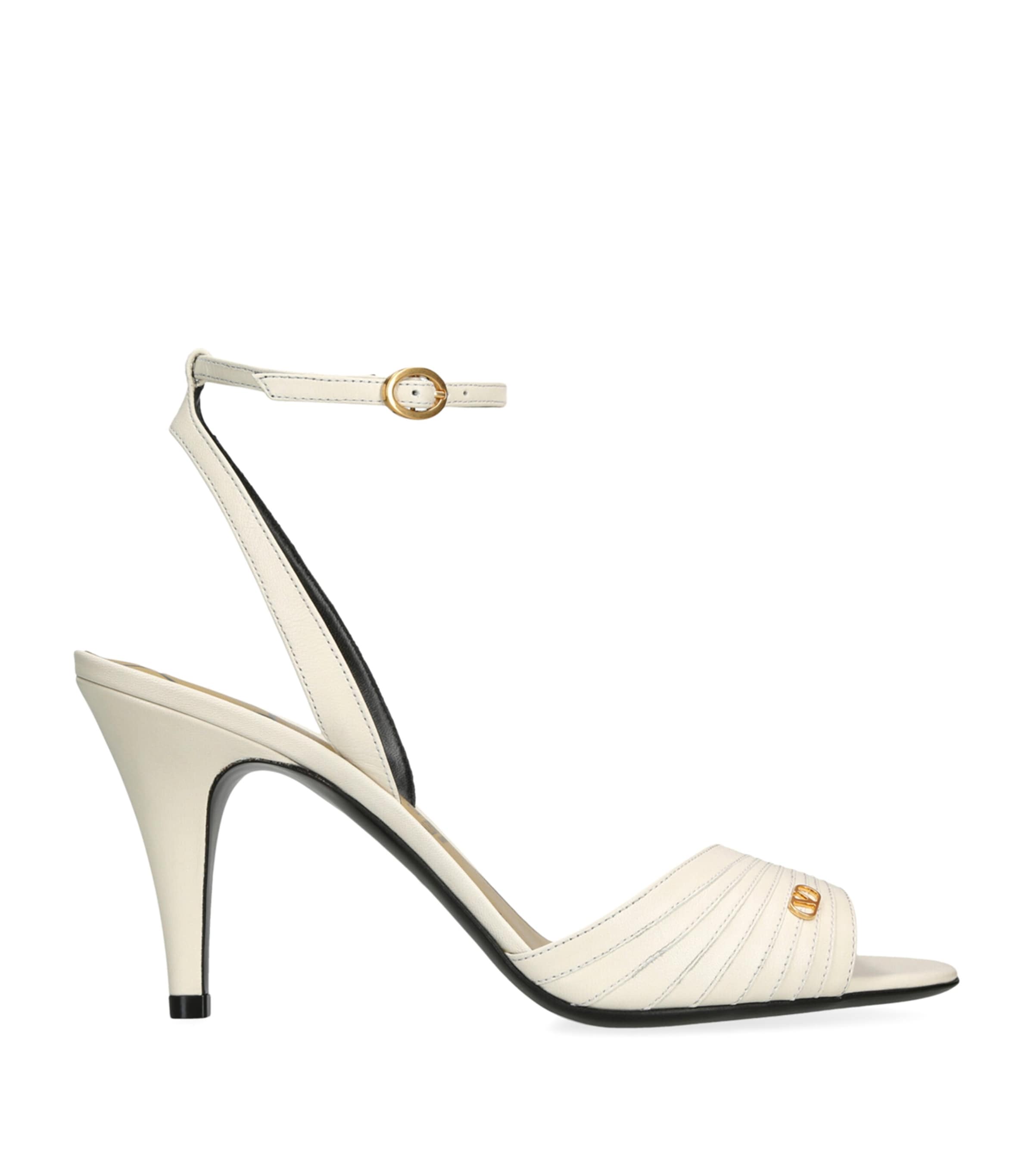 Valentino Ivory Goat Leather Stiletto Sandal With Striped Strap In White