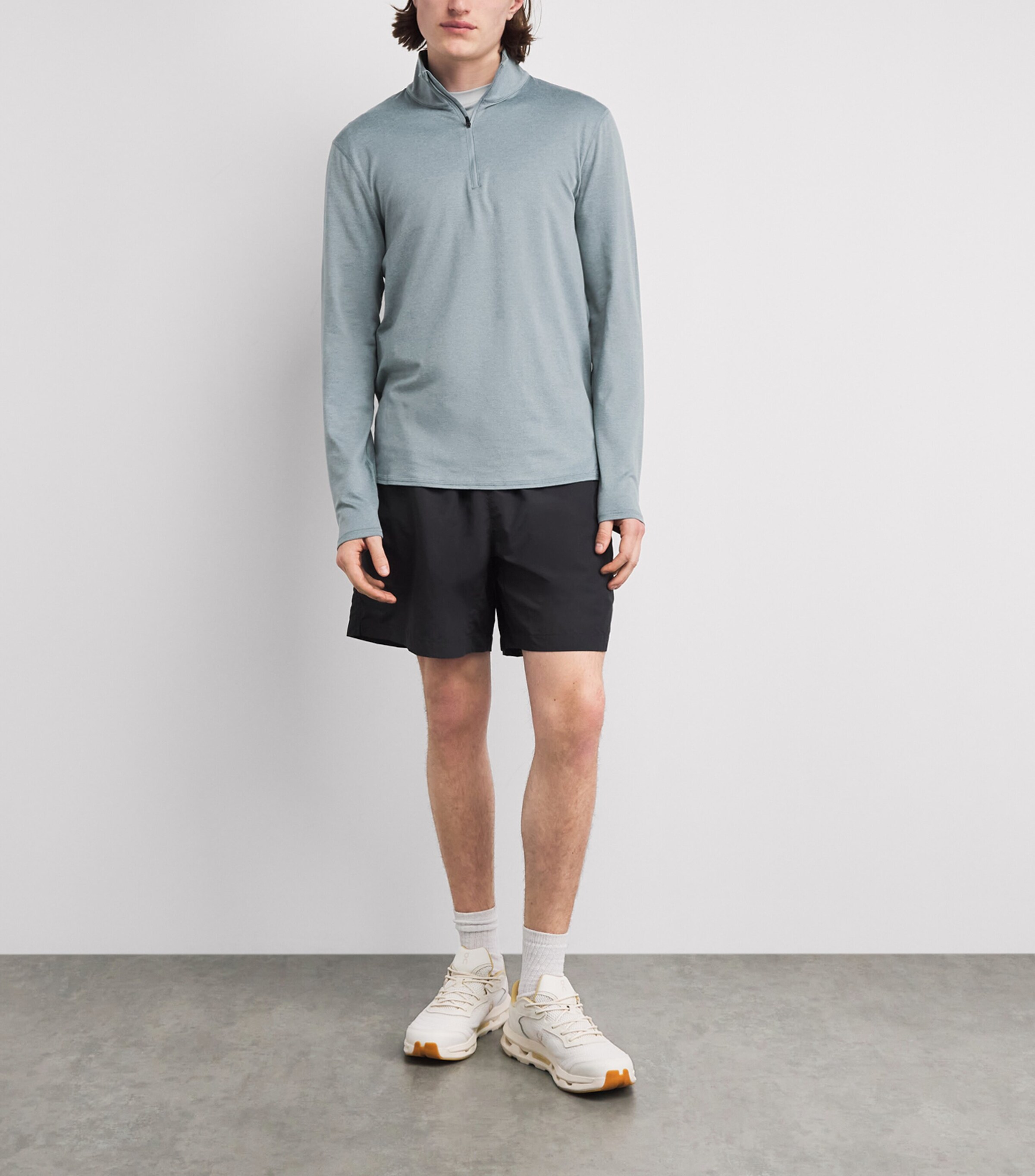 VUORI Mens Ponto Quarter-Zip Sweatshirt Hyb Misty Blu Heathr Image 2