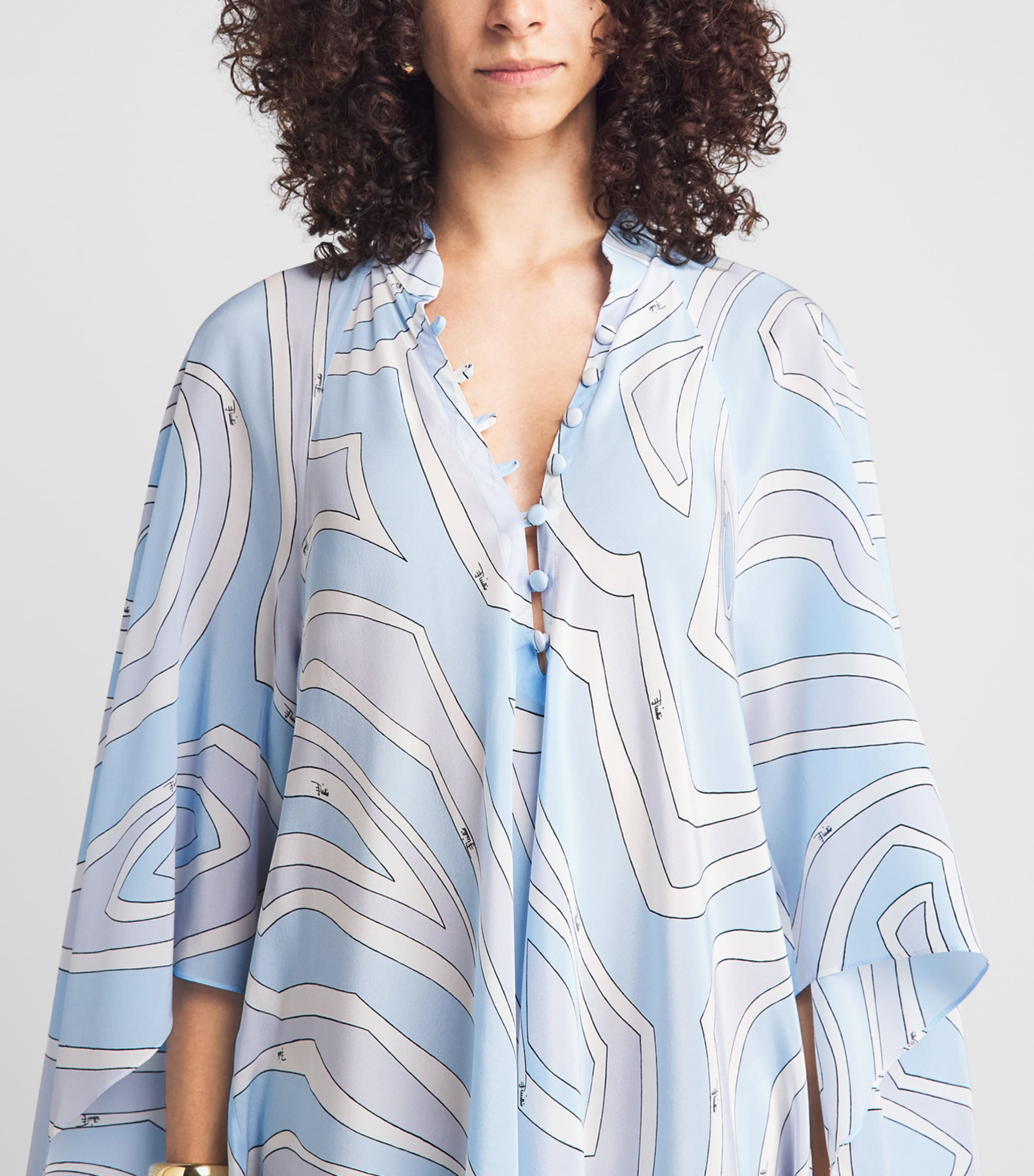 PUCCI Womens Silk Printed Kaftan Maxi Dress Light Blue Image 3