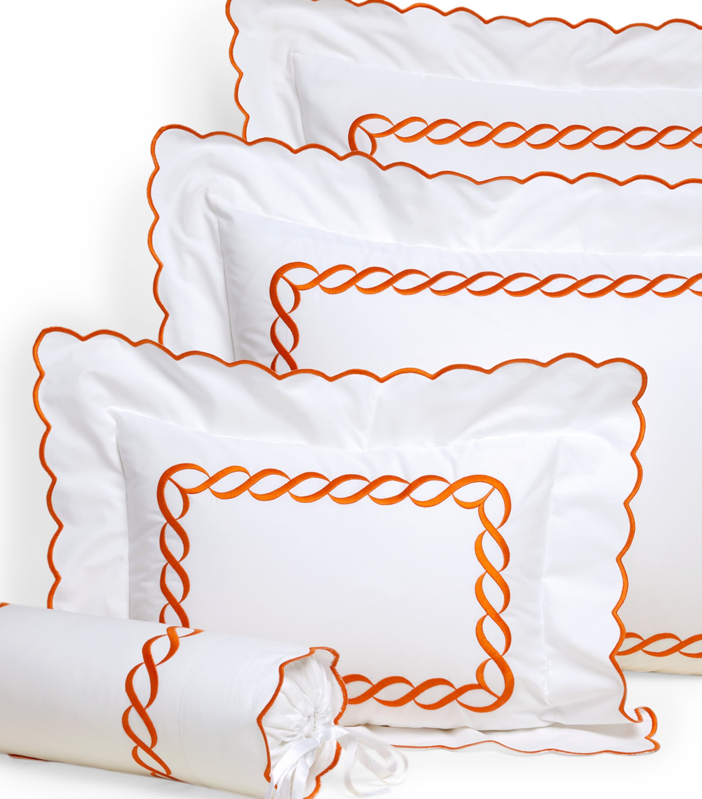 Treccia Oxford Pillowcase (50cm x 90cm) WHITE/ORANGE Image 2