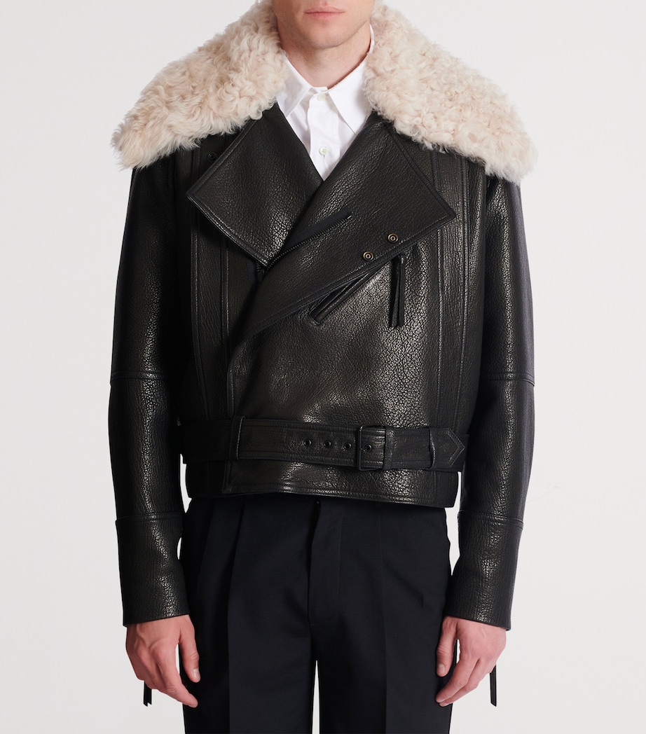 Fur-Trim Collar Leather Jacket ECJ NOIR/NATUREL Image 4