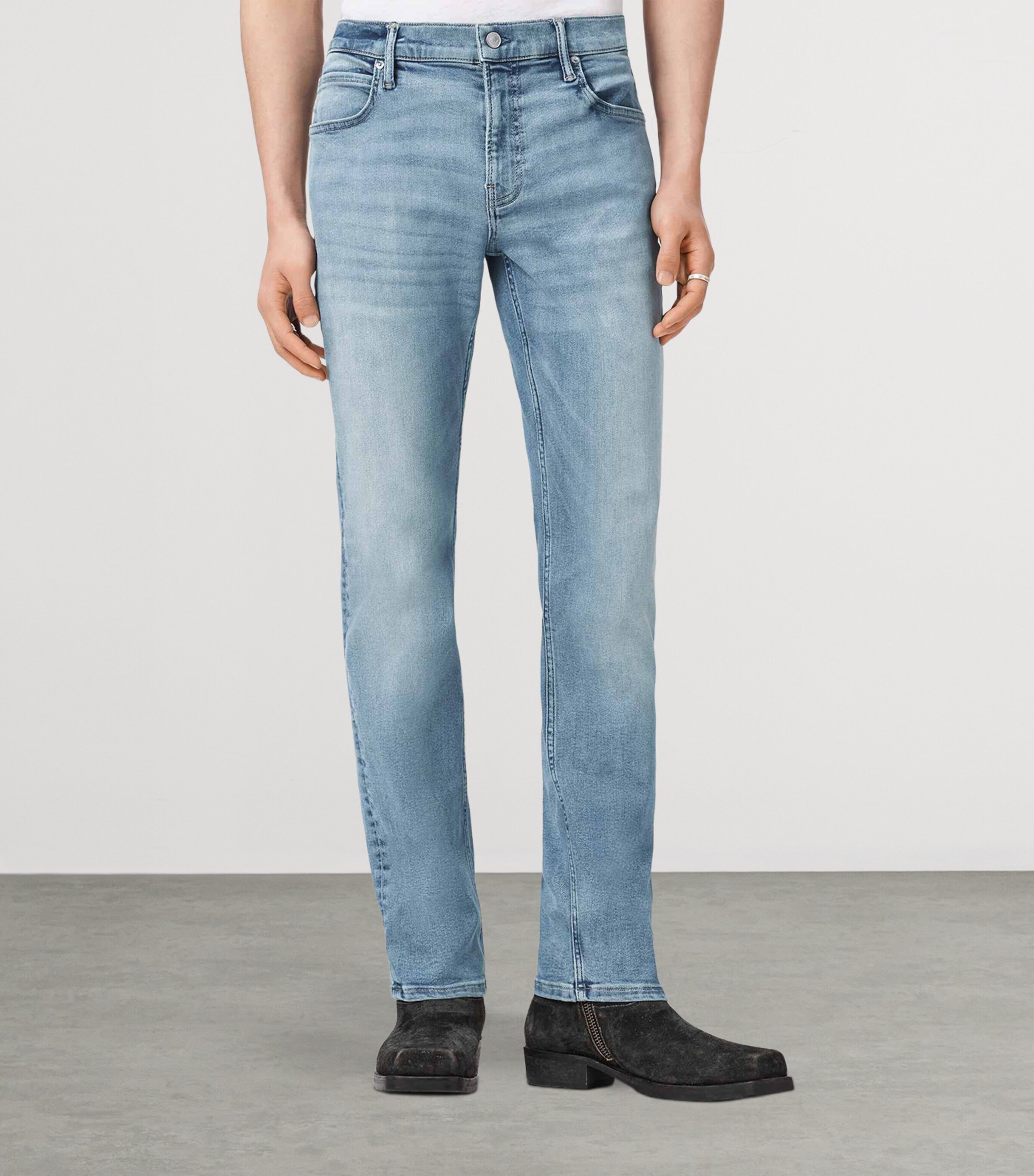 AllSaints Mens Sid Ultra Skinny Jeans Light Indigo Image 3