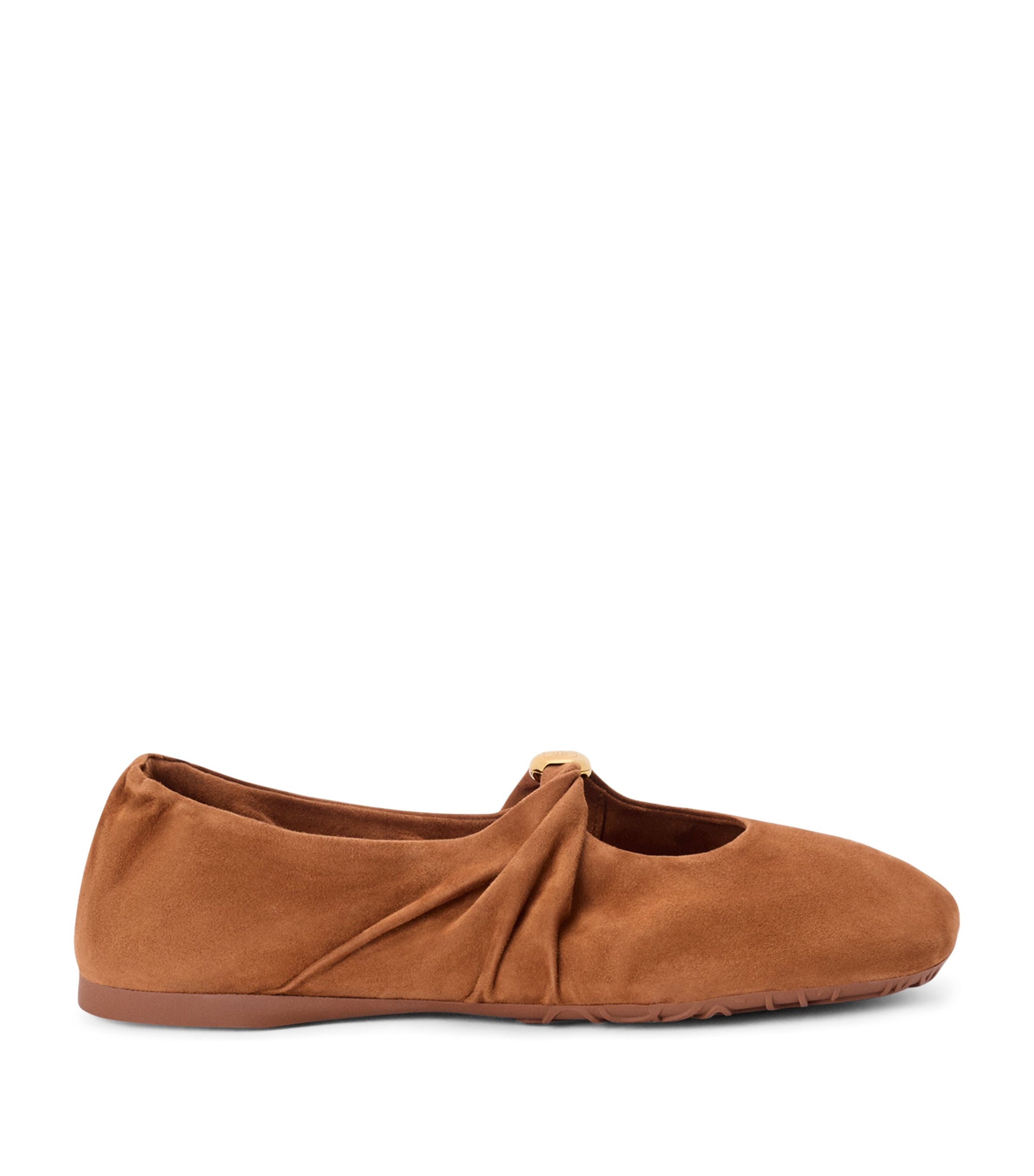 LOEWE Womens Suede Pebble Soft Ballet Flats Tan Image 1