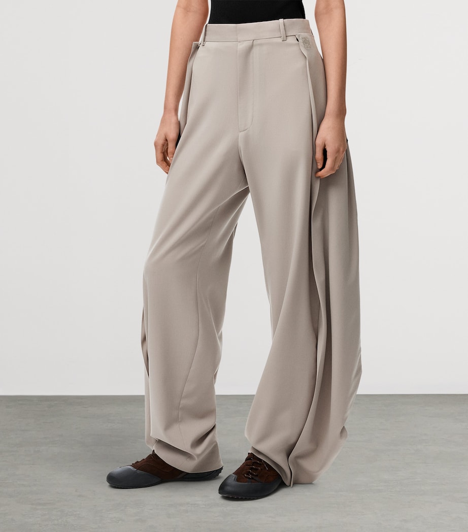 LOEWE Womens Wool-Blend Pleated Trousers Light Taupe Image 3