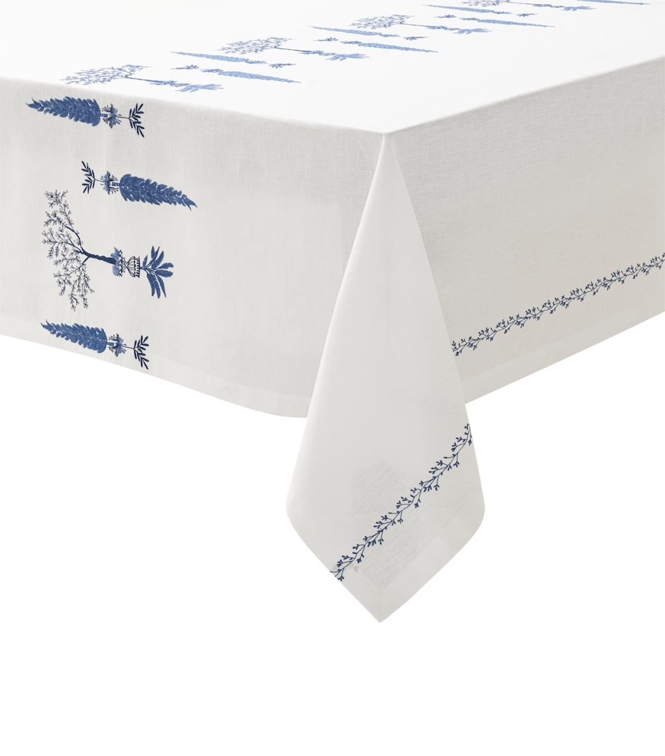 Alexandre Turpault Linen Embroidered Midi Tablecloth (170cm x 250cm) White/blue