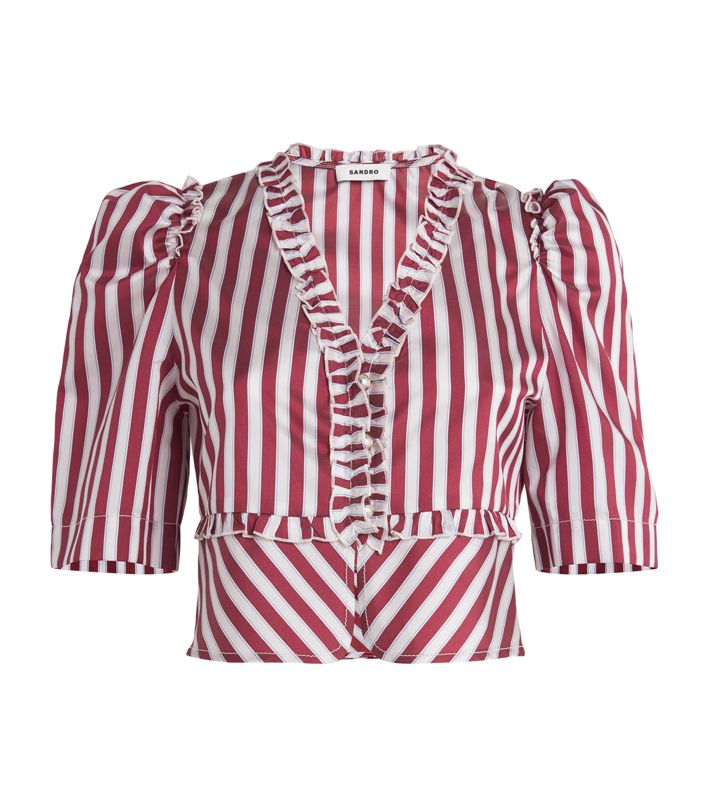 Sandro Arlequin Striped Blouse In Red