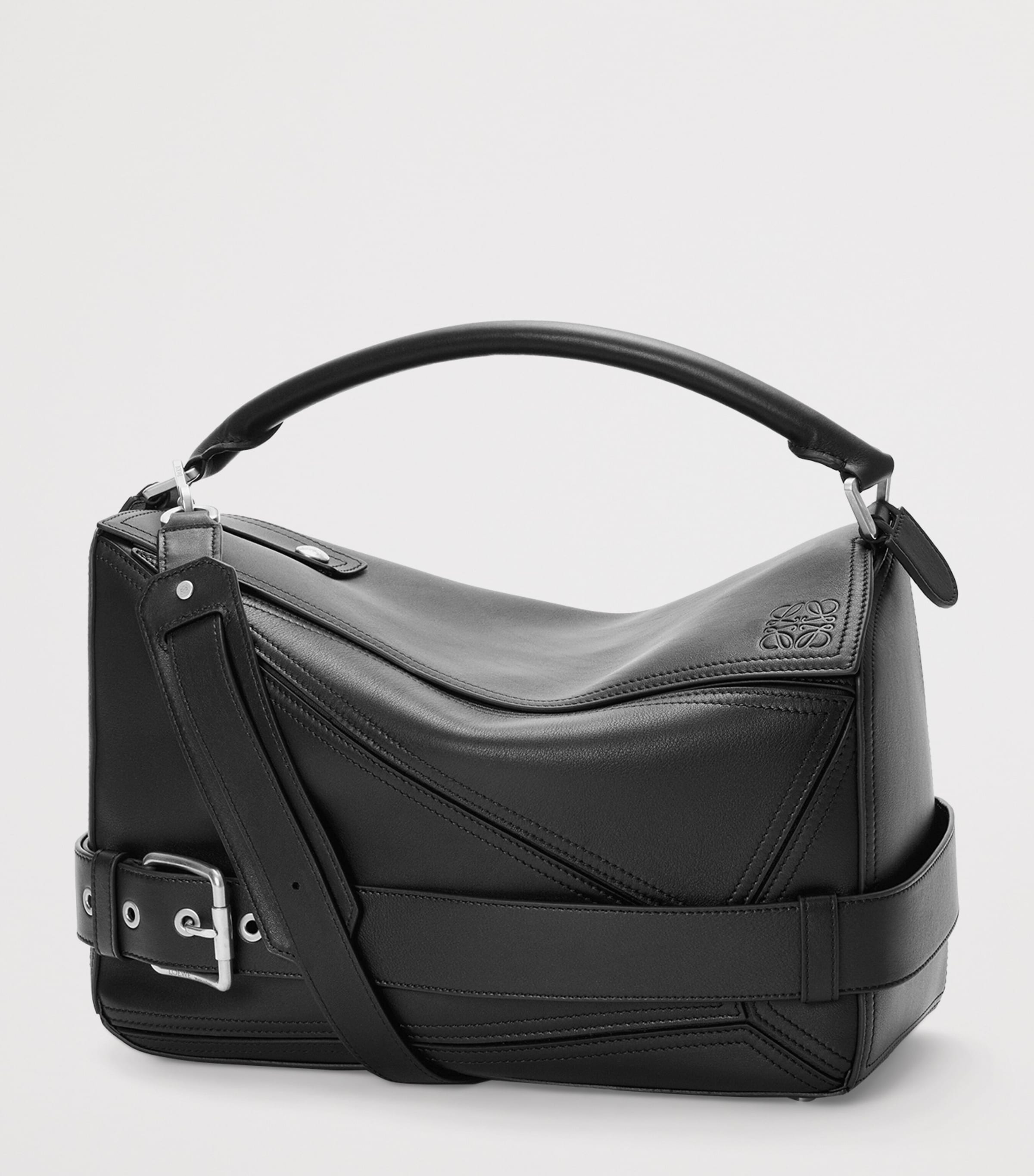 Large Leather Puzzle Biker Top-Handle Bag BLACK Image 1