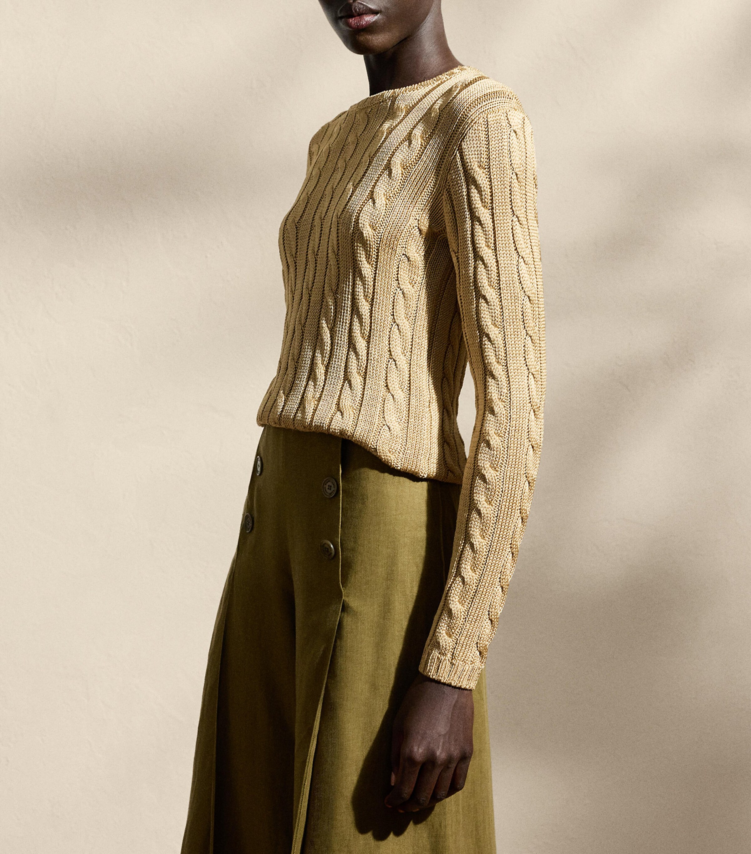 Silk Cable-Knit Sweater LUX TAN Image 3