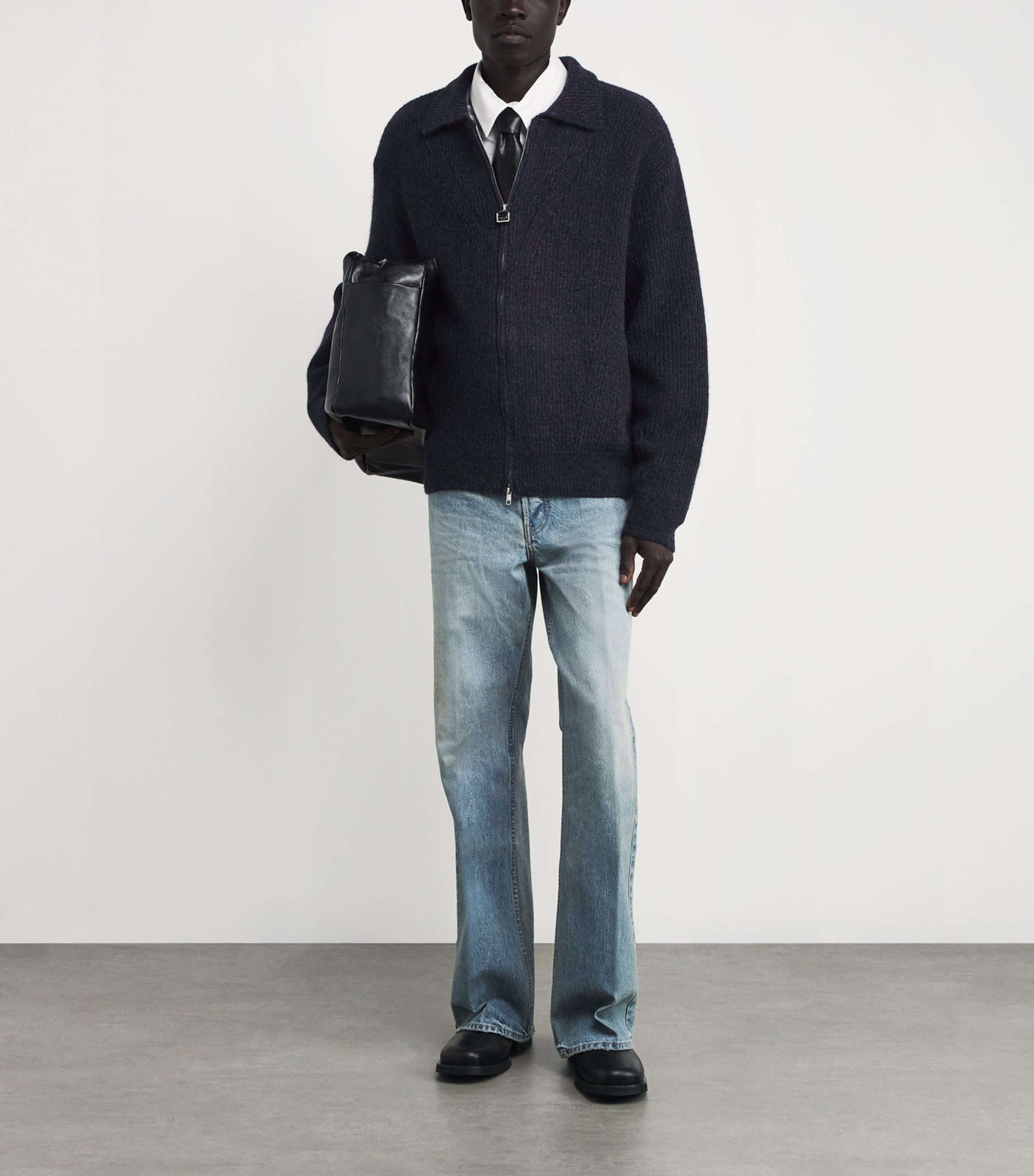 Rib-Knit Zip-Up Cardigan NAVY Image 2