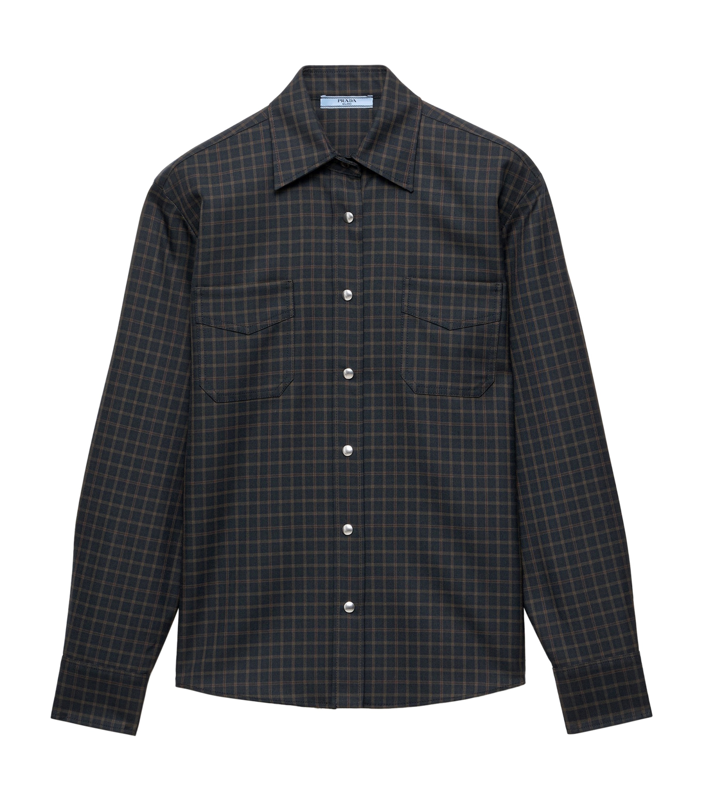 Prada Womens Wool Check Shirt Blue Image 1