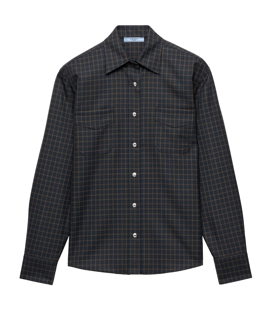 Prada Womens Wool Check Shirt Blue Image 1