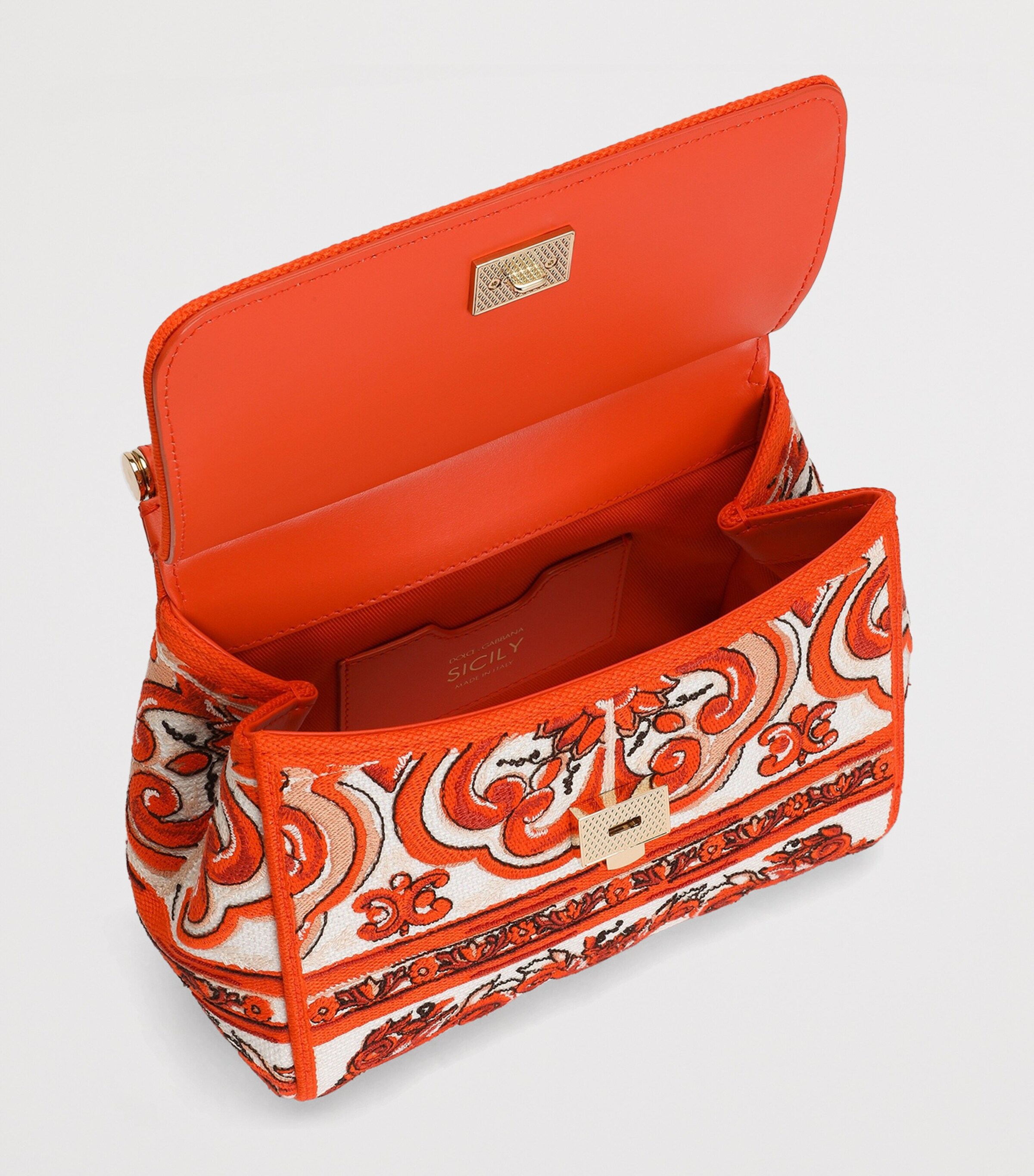 Dolce&Gabbana Cotton-Calfskin Majolica Top-Handle Bag Orange Image 4