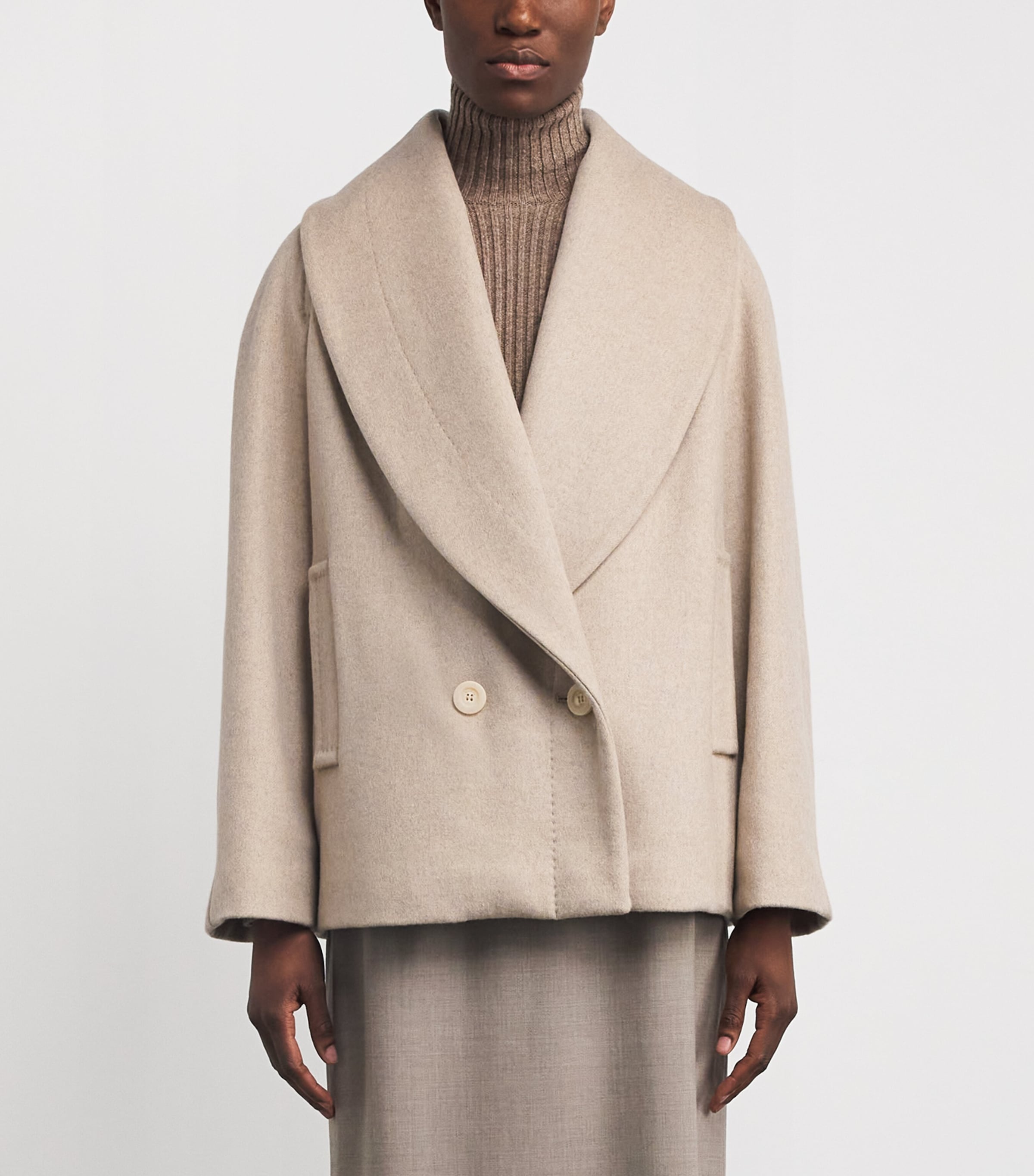 Wool Shawl-Collar Oversized Jacket SAND Image 3
