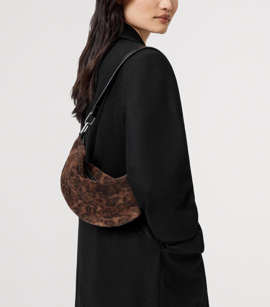 AllSaints Micro Suede Luna Leppo Shoulder Bag Leopard Brown Image 2