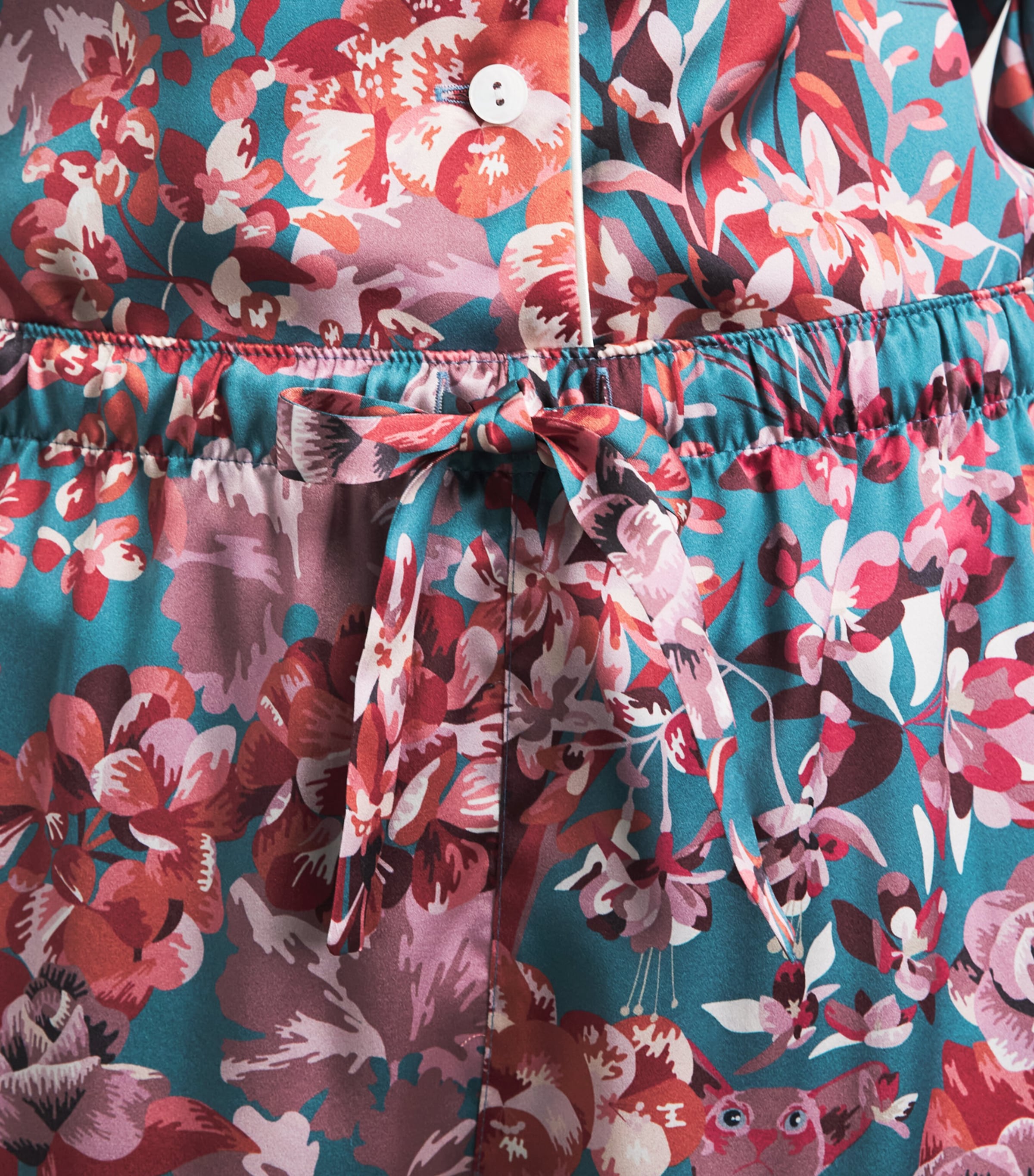 Derek Rose Womens Silk Floral Long Pyjama Set Teal Image 3
