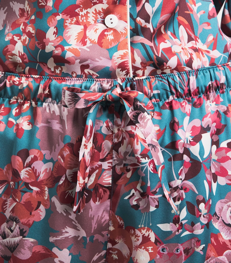 Derek Rose Womens Silk Floral Long Pyjama Set Teal Image 3