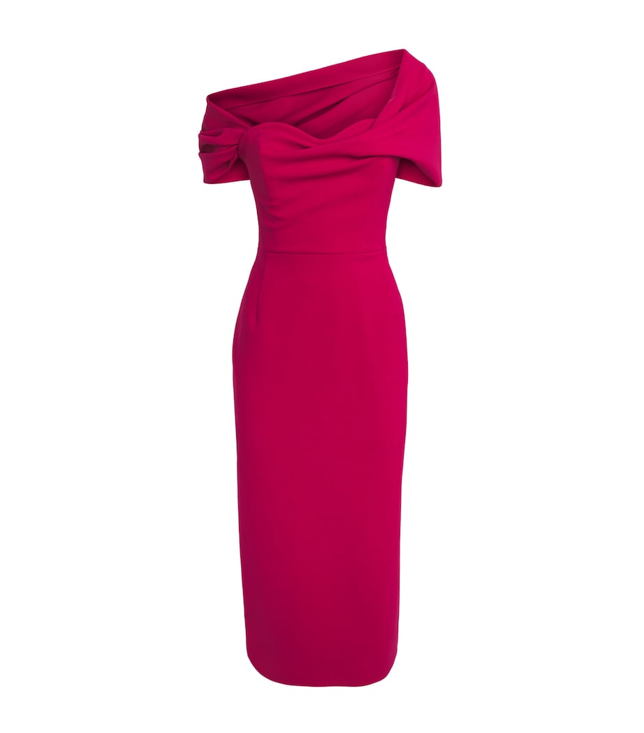 Stretch-Virgin Wool Draped Midi Dress 039 CLARET Image 1
