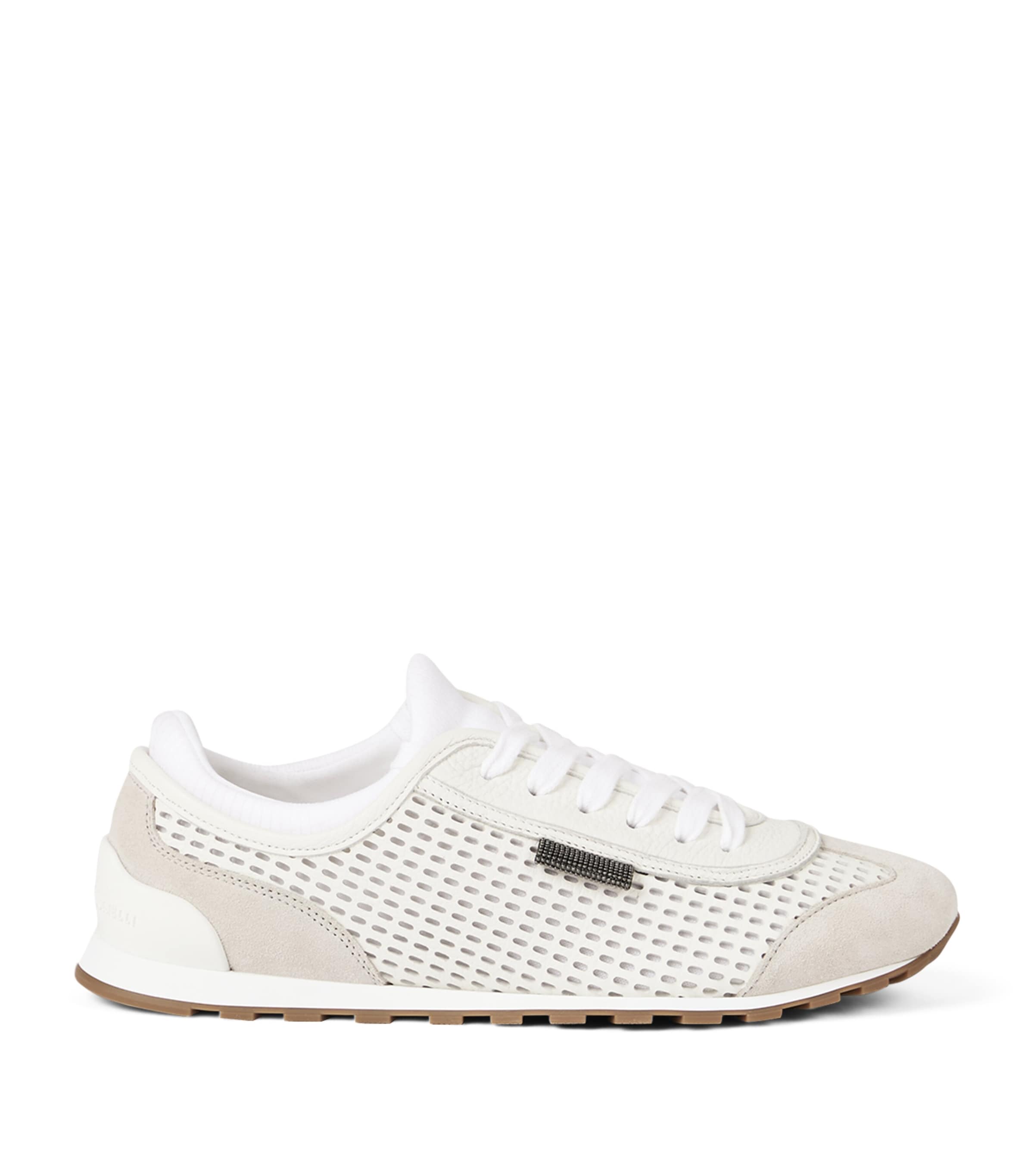 Brunello Cucinelli Leather Net-Trim Sneakers Image 1