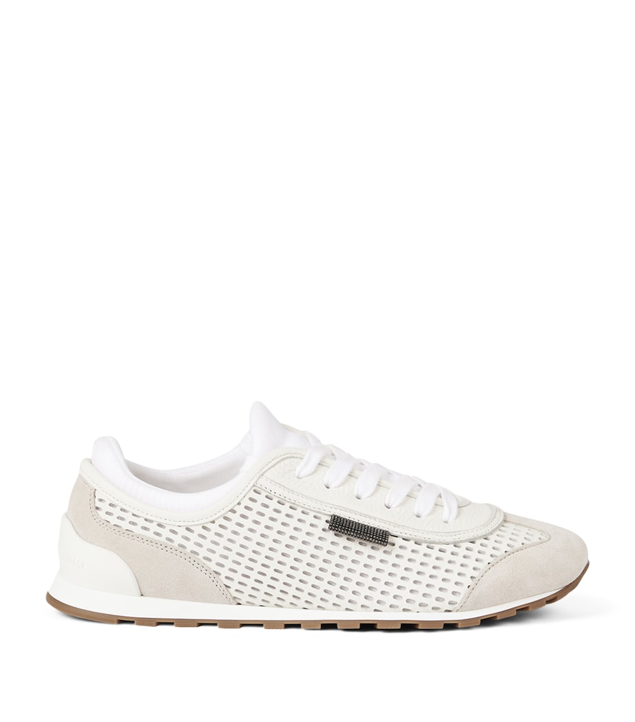 Brunello Cucinelli Leather Net-Trim Sneakers Image 1