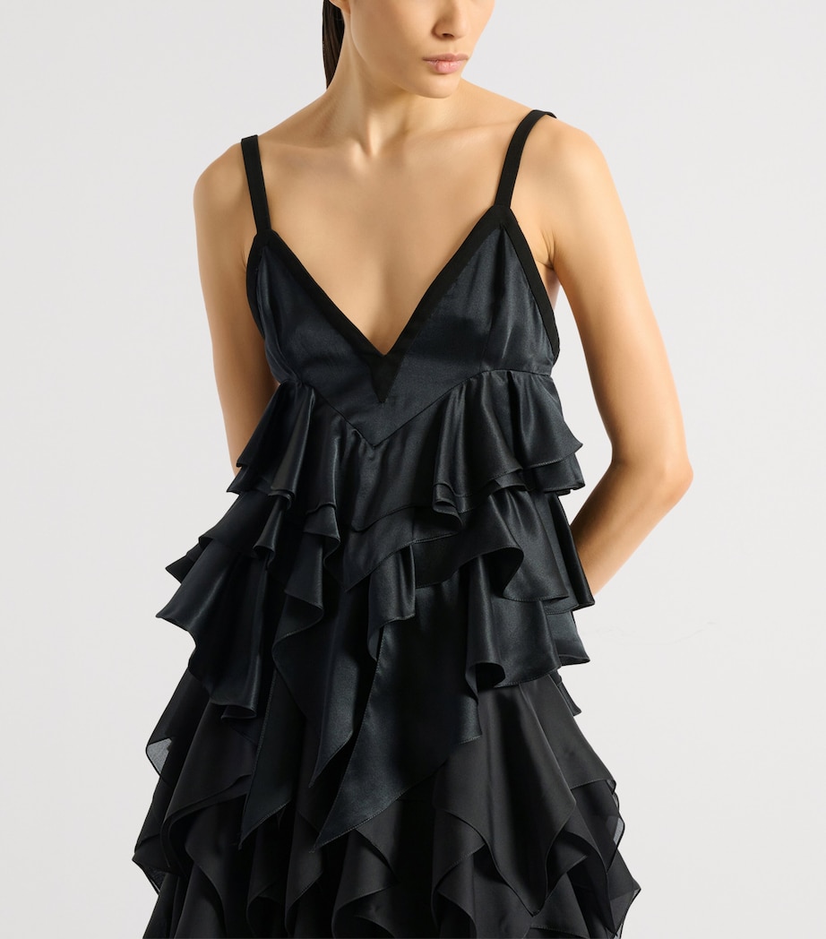 Balmain Womens Silk Satin Ruffled Top Eap Noir/noir Image 4