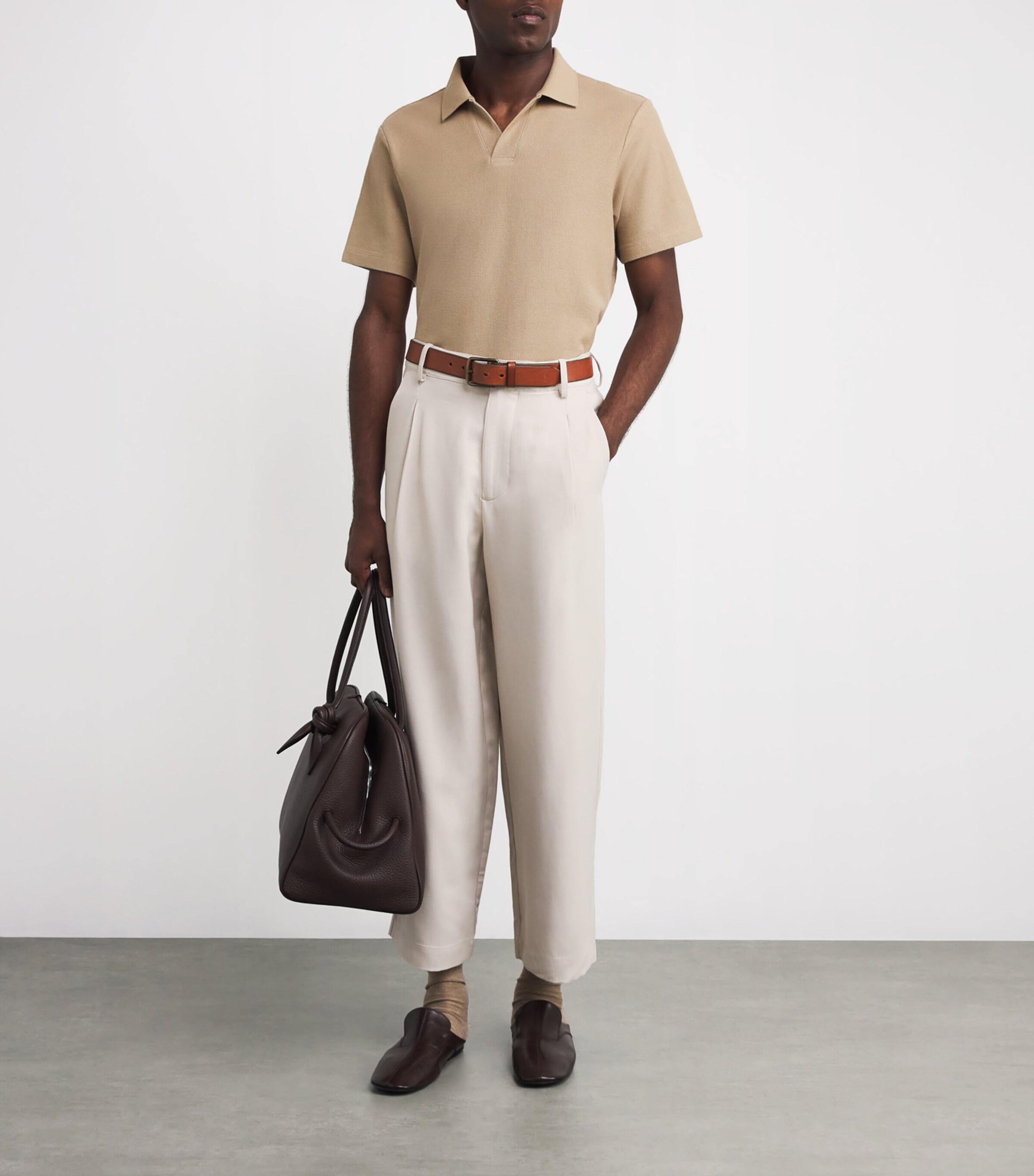 FRAME Mens Cotton Piqué Polo Shirt Summer Beige Image 2