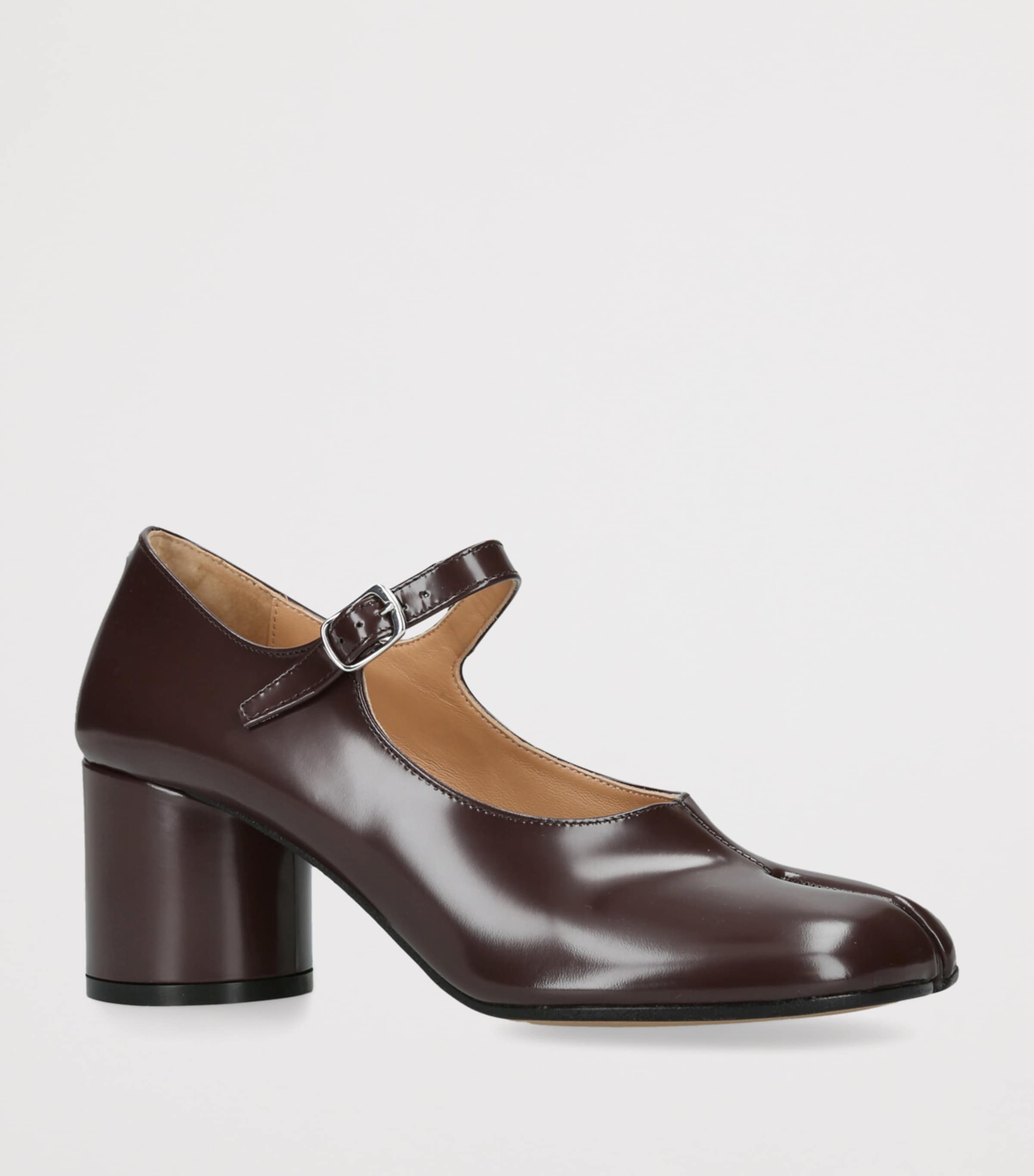 Leather Tabi Mary Jane Pumps 60 DARK BROWN Image 3