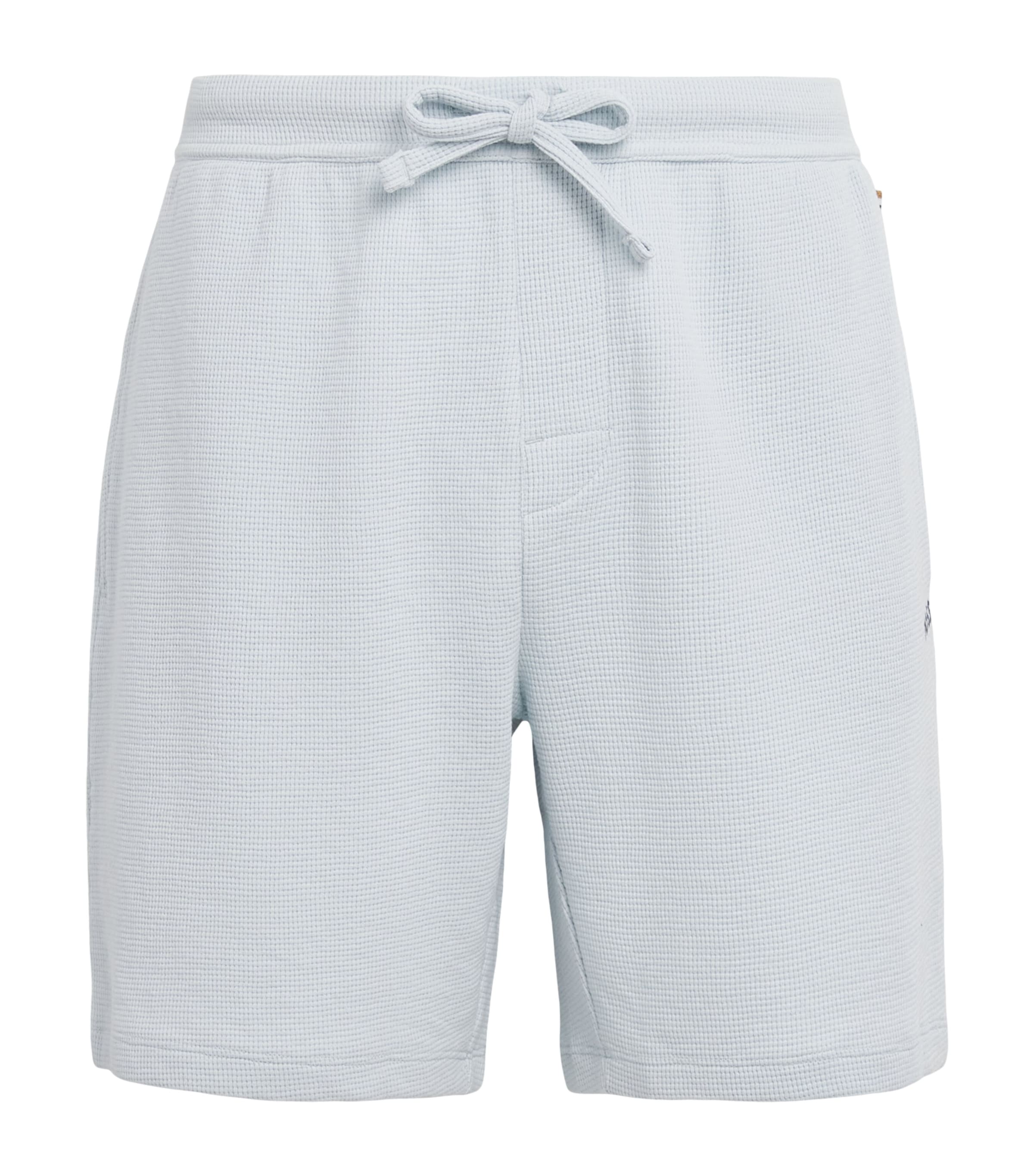 BOSS Mens Waffle-Knit Logo Shorts Open Blue Image 1