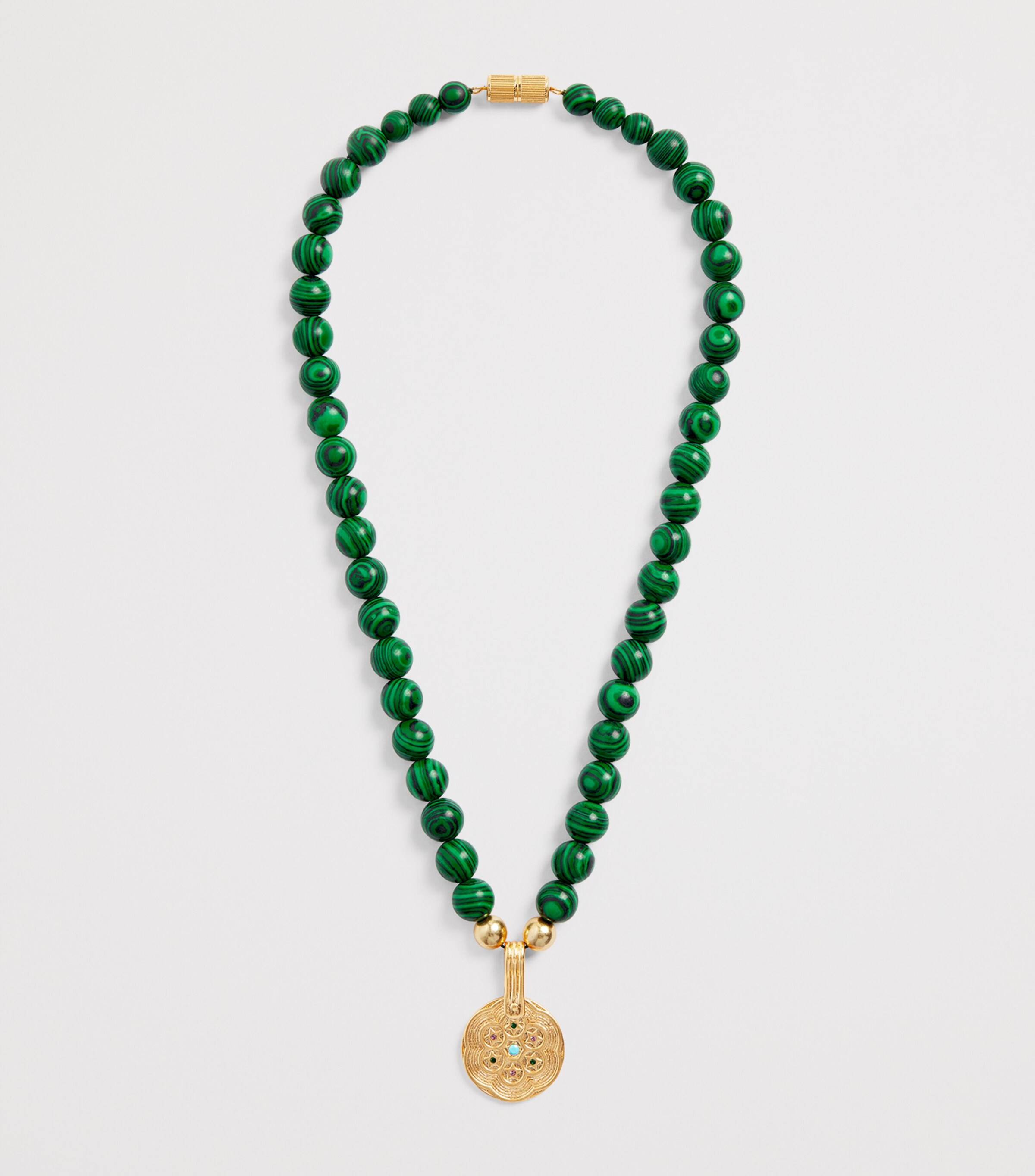 Rixo Gold-Plated Malachite Ischia Necklace Green Image 3