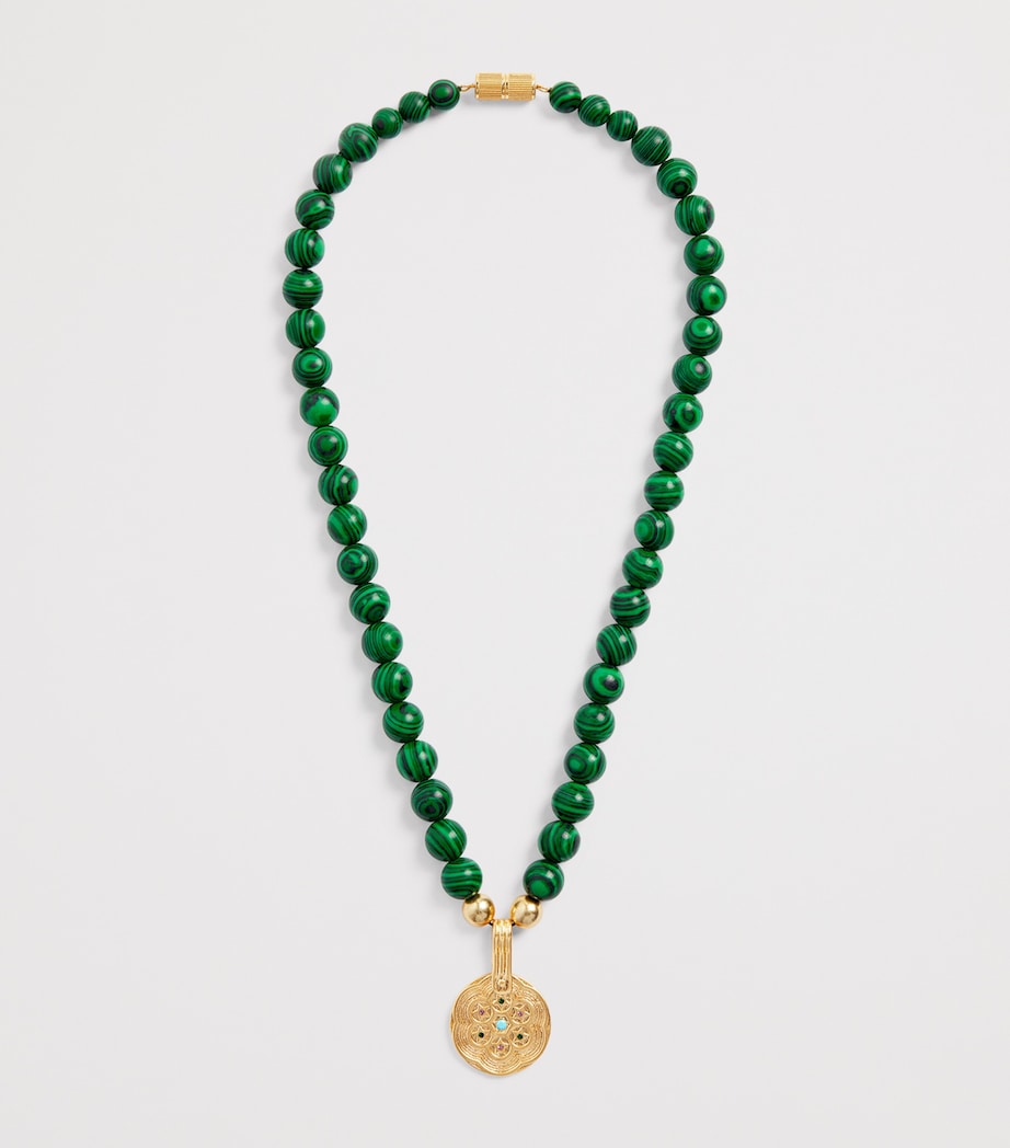 Rixo Gold-Plated Malachite Ischia Necklace Green Image 3