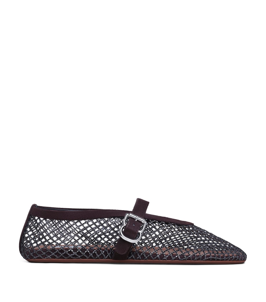 Alaïa Mesh Embellished Ballet Flats Dark Brown Image 1