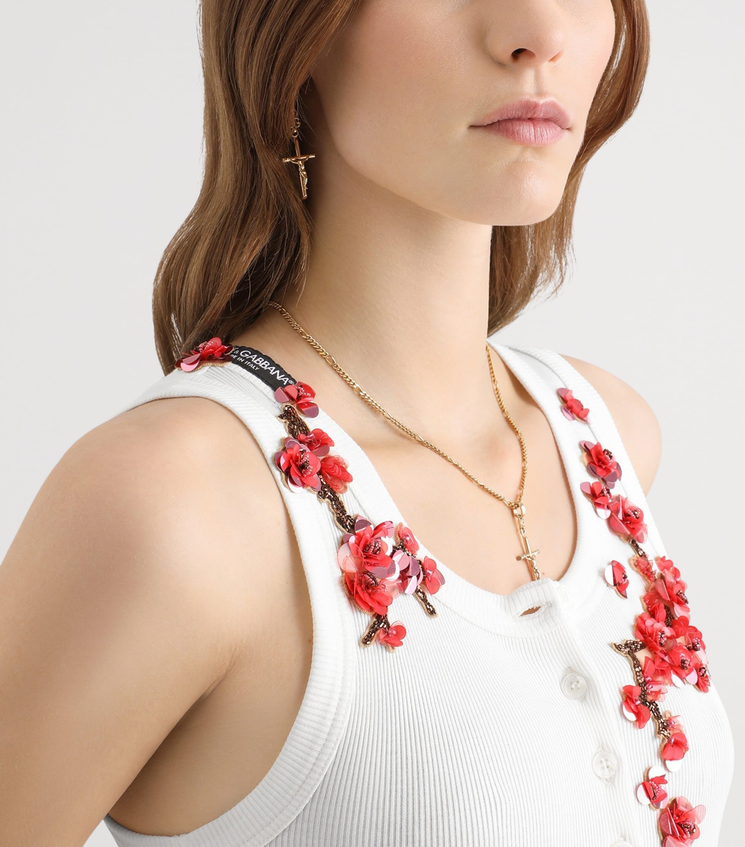 Dolce&Gabbana Womens Cotton Embellished Tank Top Natu Image 6