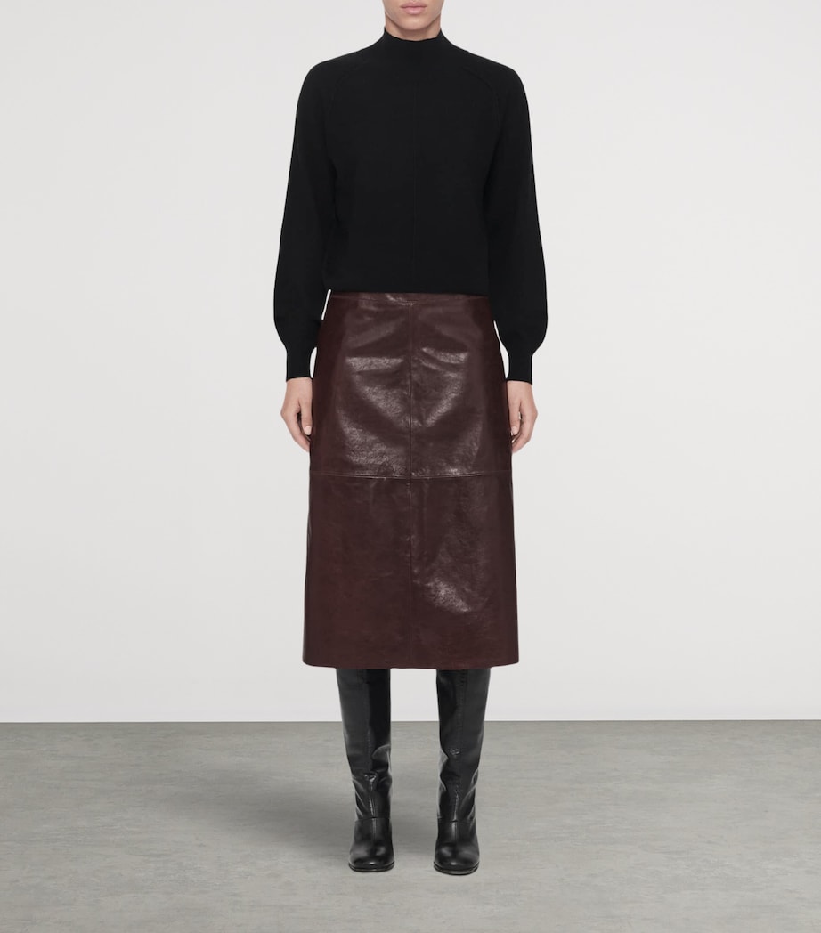 AllSaints Womens Leather Olivia Midi Skirt Oxblood Red Image 2