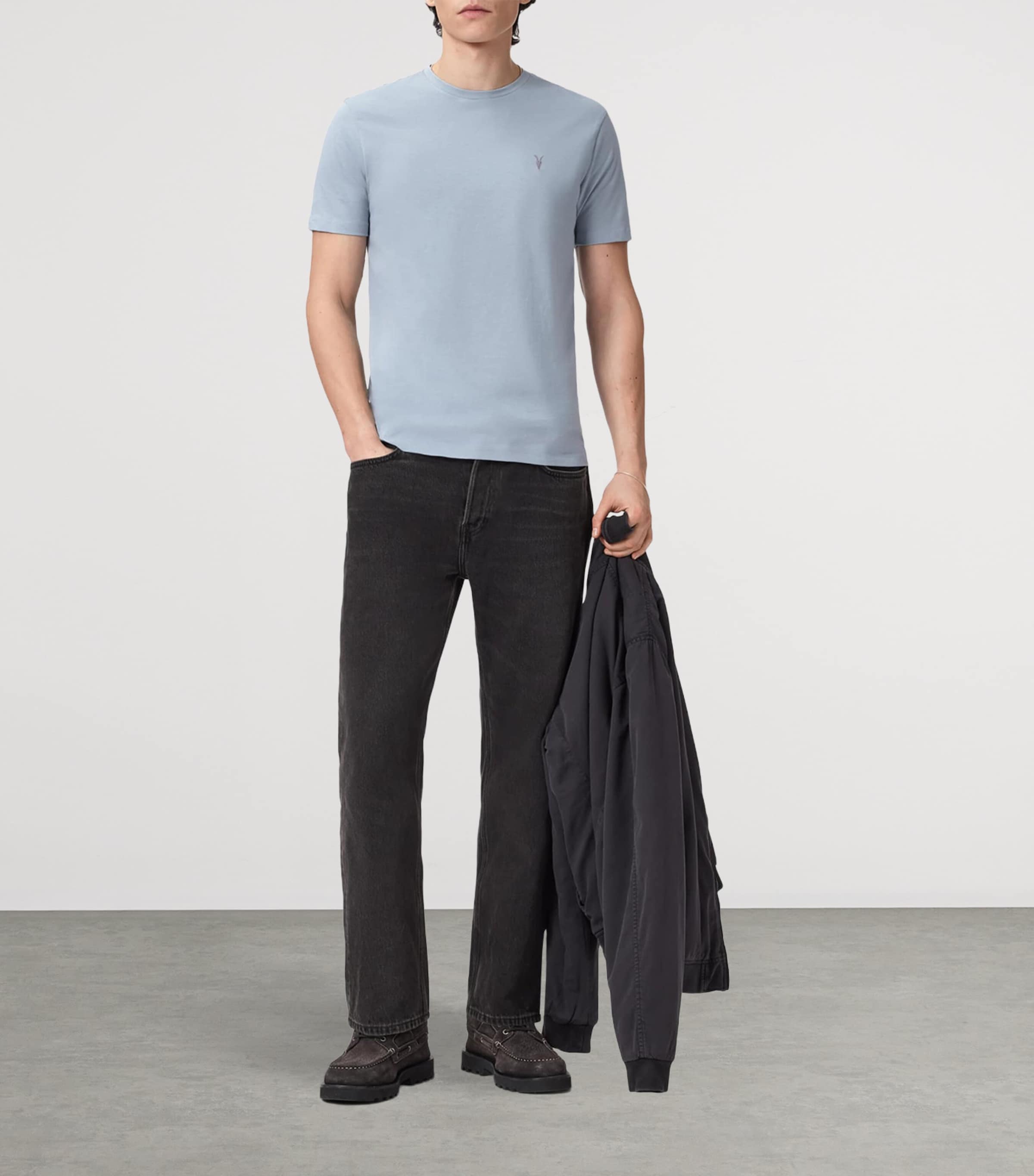AllSaints Mens Organic Cotton Brace T-Shirt Misty Blue Image 5