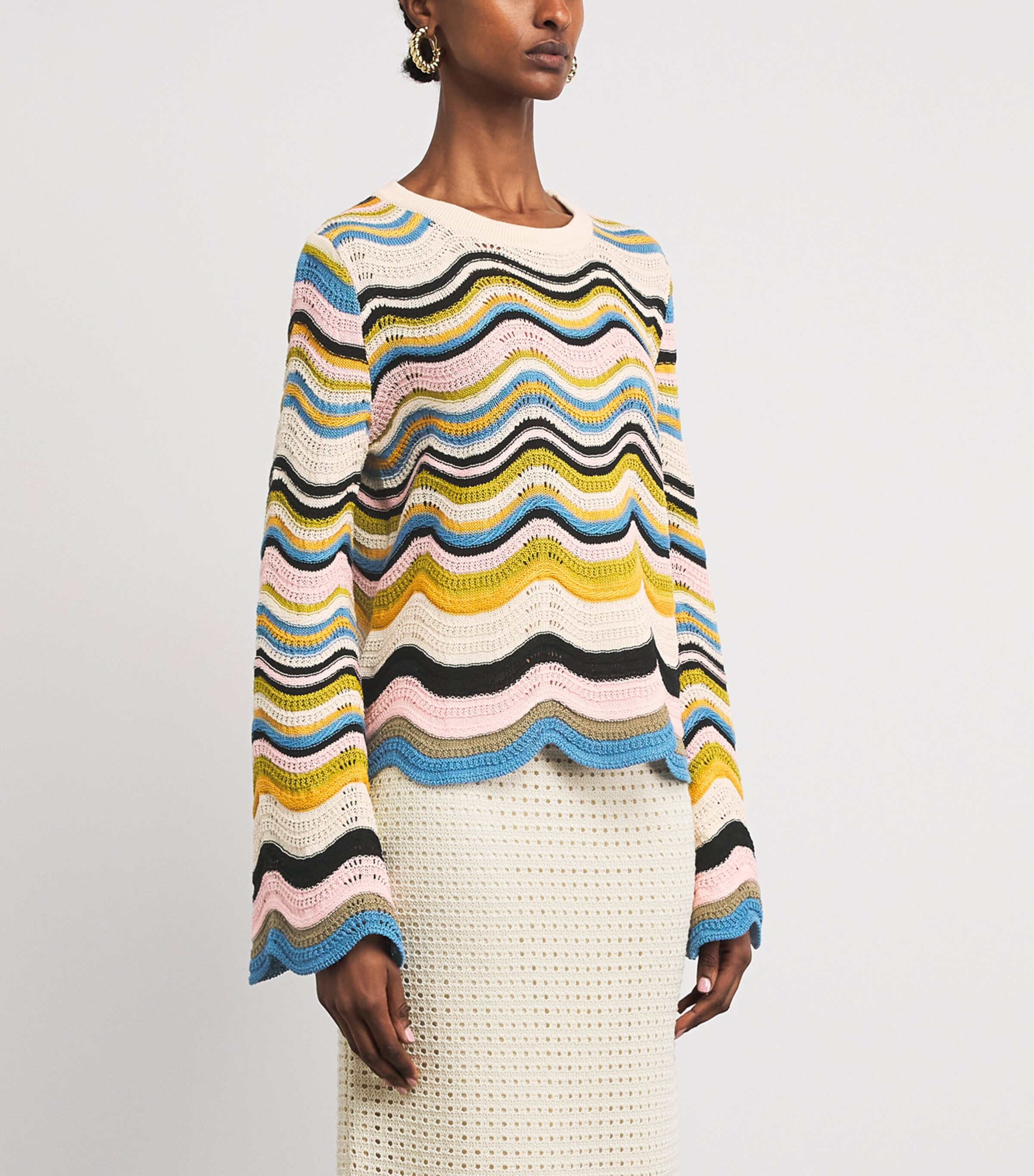 La Doublej Womens Cotton Chevron Sweater Wht/gr/pk Image 4