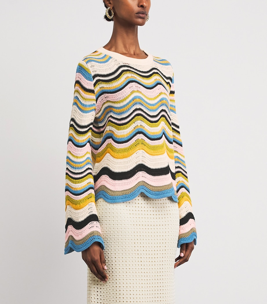 La Doublej Womens Cotton Chevron Sweater Wht/gr/pk Image 4