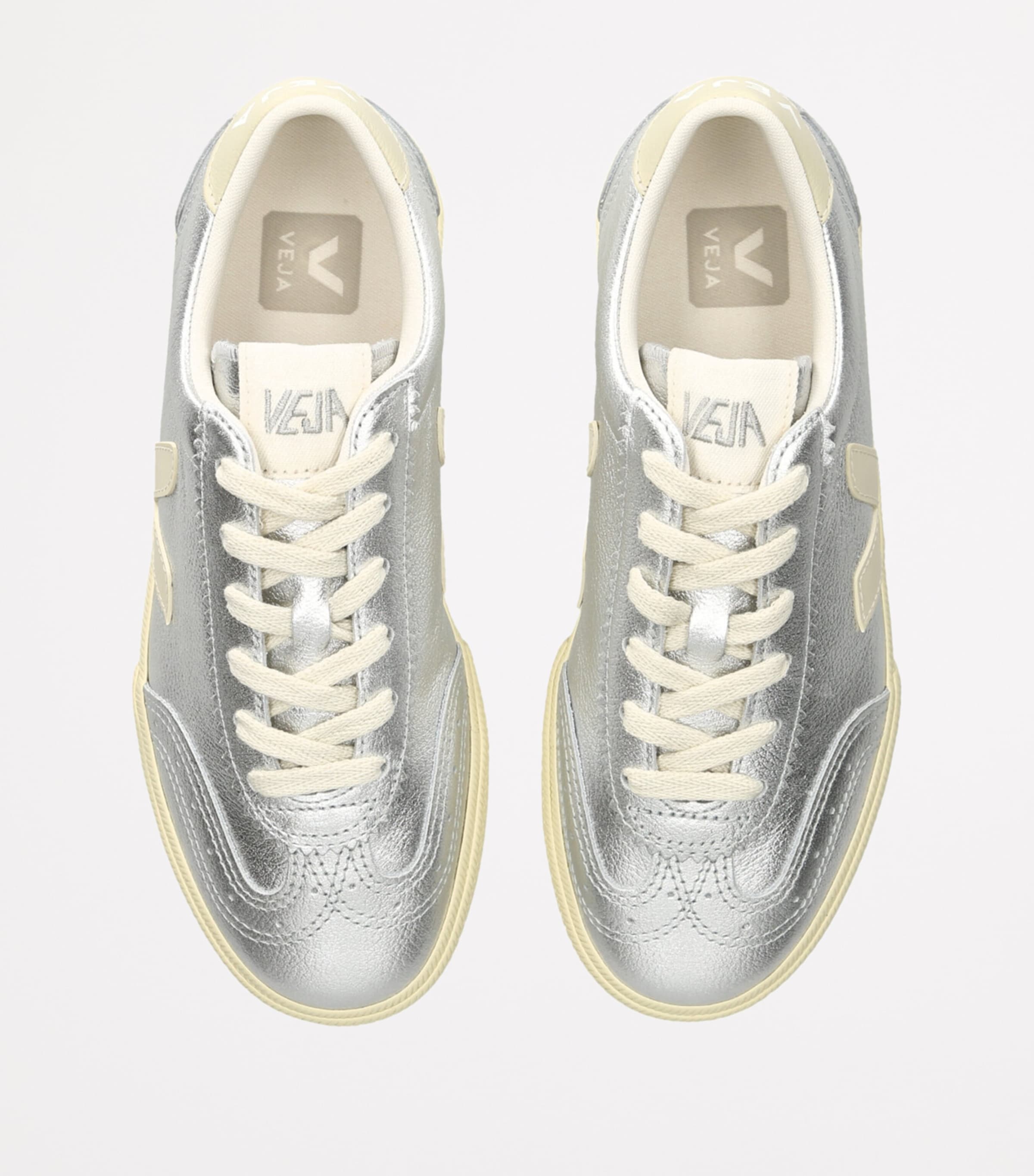 Metallic-Leather Volley Sneakers SILVER Image 4