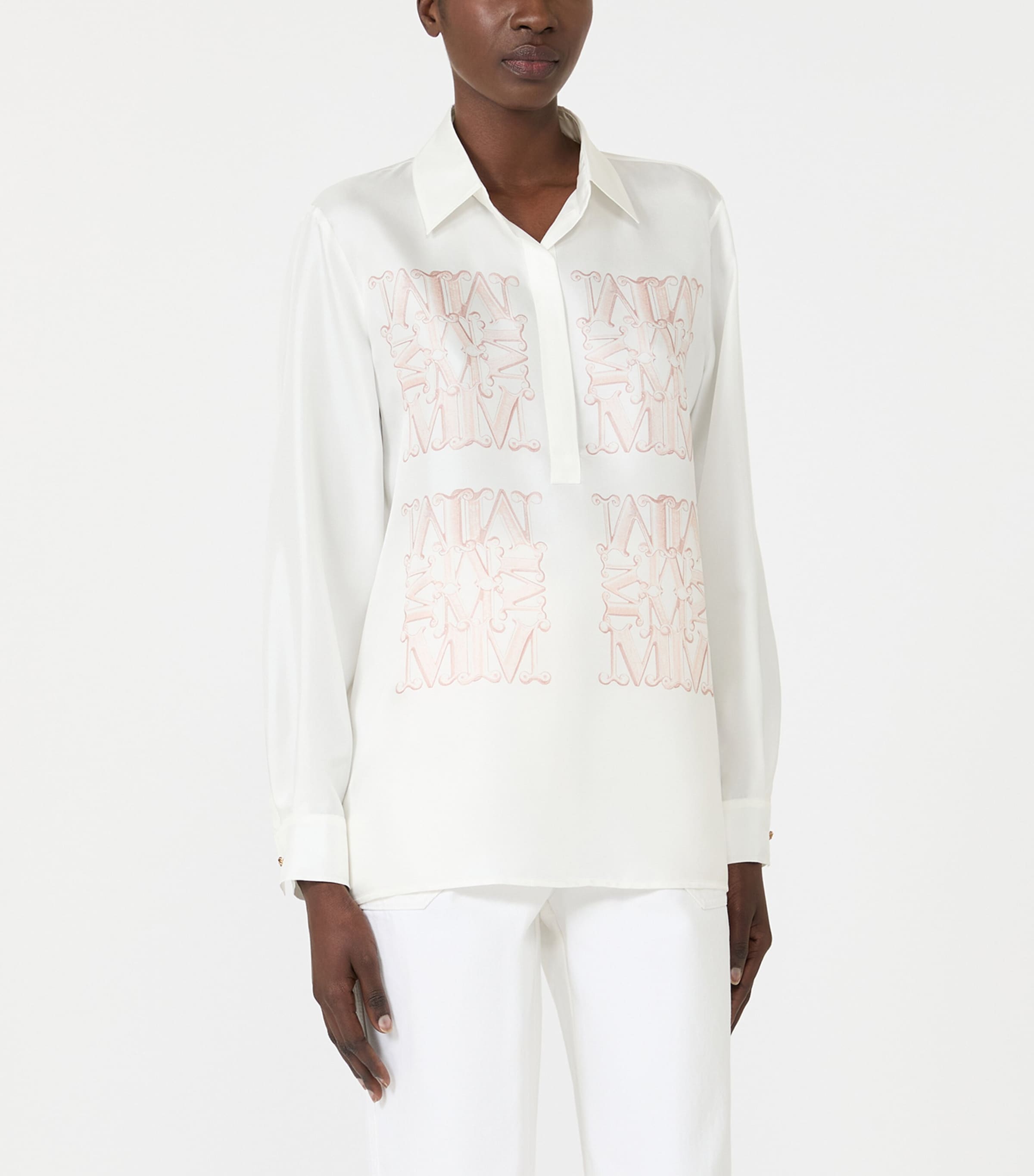 Max Mara Womens Silk Monogram Shirt Powder Image 3