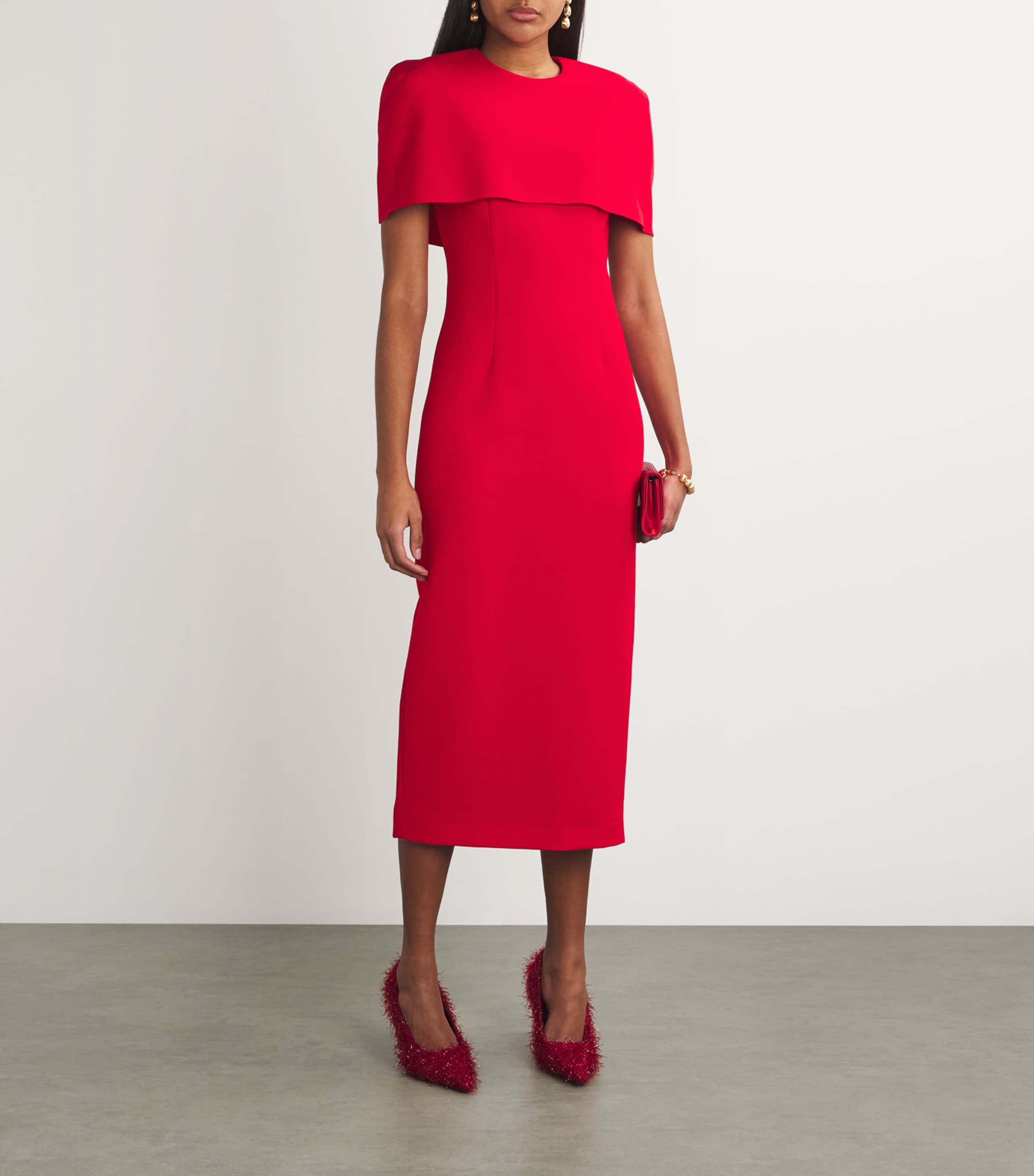 Roland Mouret Womens Stretch-Crepe Cape Midi Dress Red Image 2