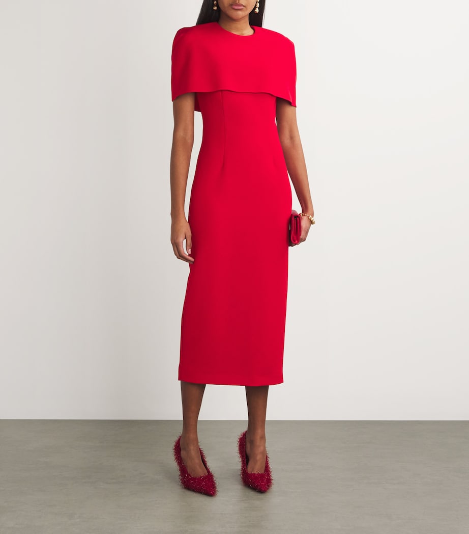 Roland Mouret Womens Stretch-Crepe Cape Midi Dress Red Image 2