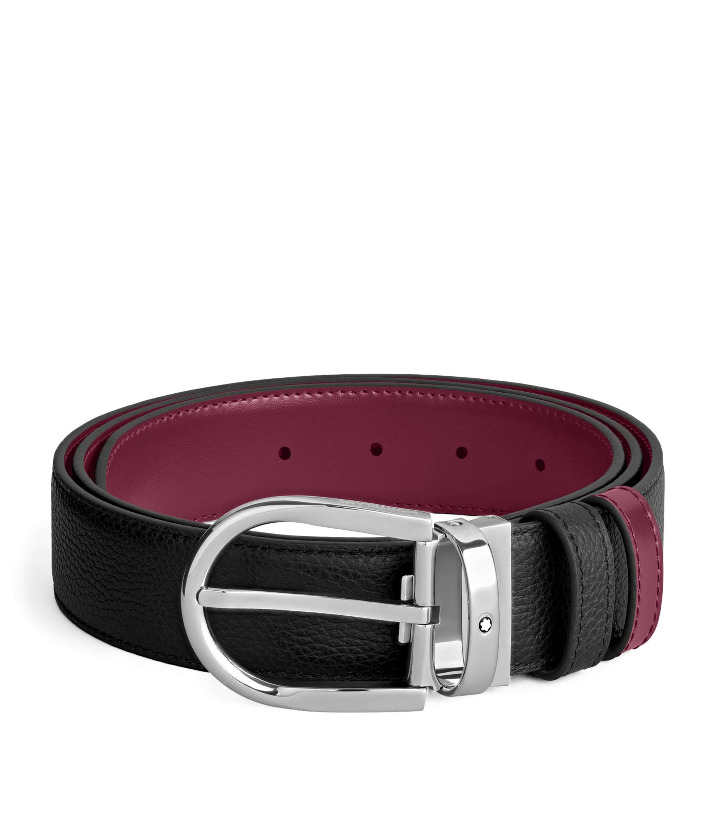 Leather Horseshoe Reversible Belt BLACK Image 1