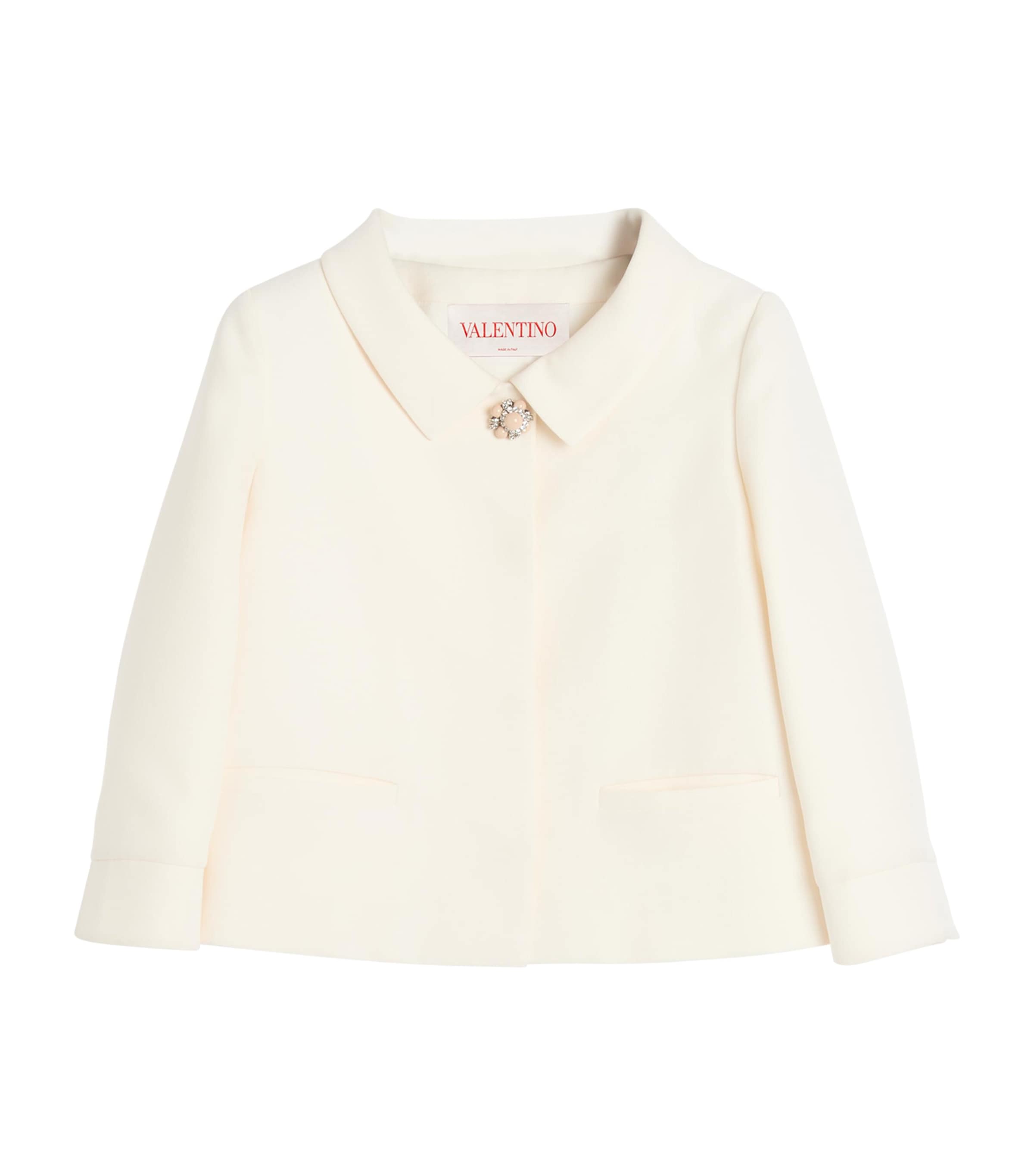 Valentino Garavani White Jacket With Spread Collar And Front Jewel Button In Wool And Silk Woman In Ivory