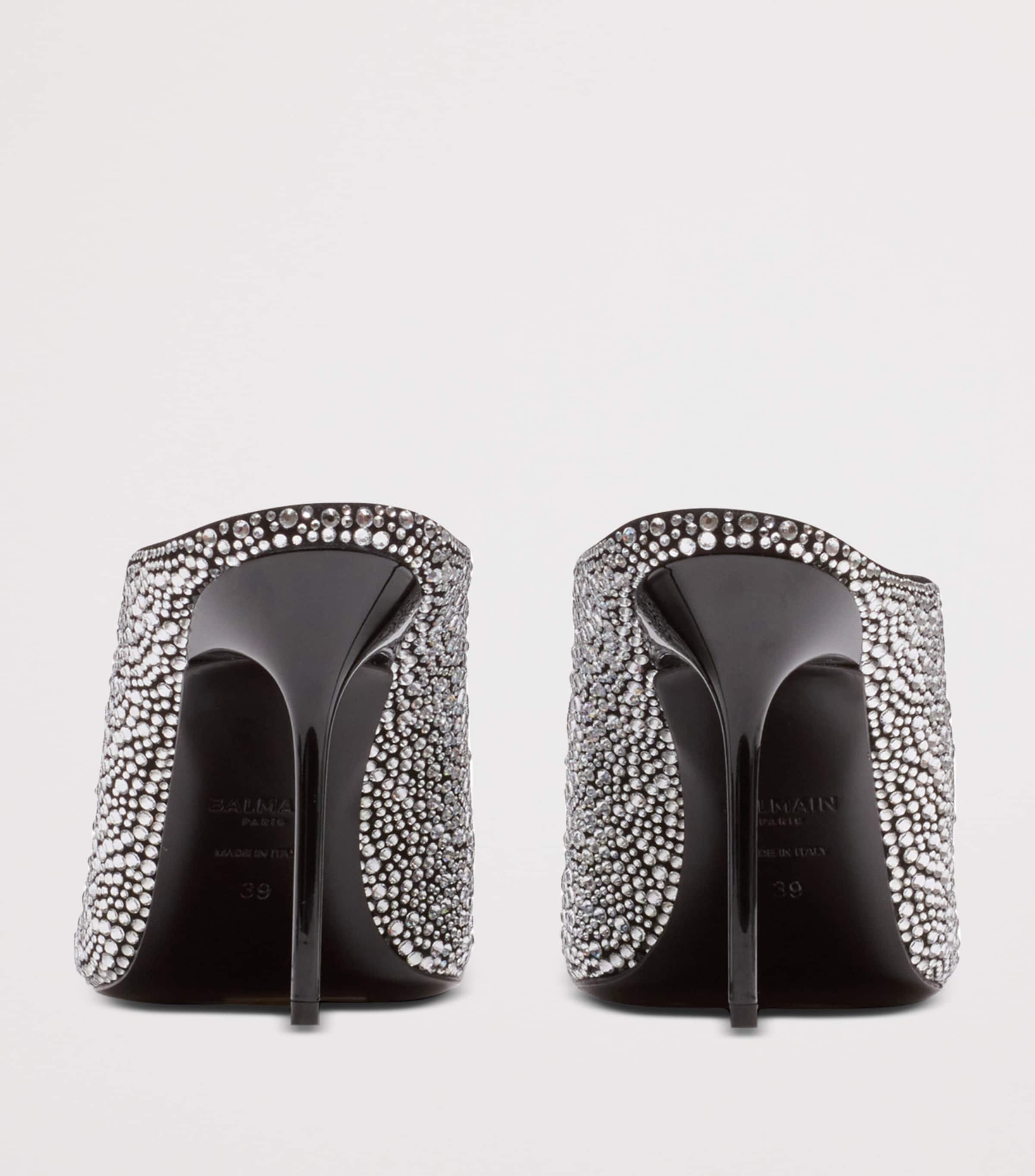 Balmain Leather Rhinestone-Embellished Pierced Heeled Mules 95 Eqo Noir/ Cristal Image 7