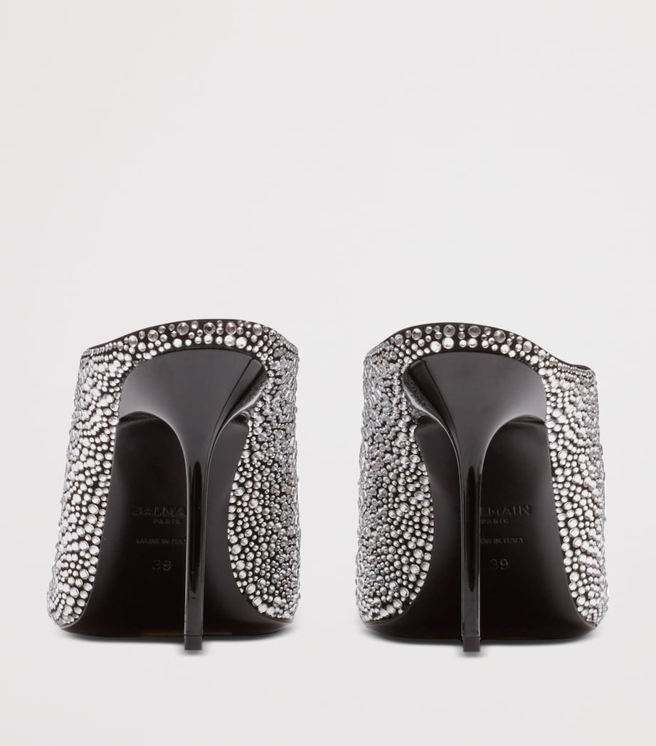 Balmain Leather Rhinestone-Embellished Pierced Heeled Mules 95 Eqo Noir/ Cristal Image 7