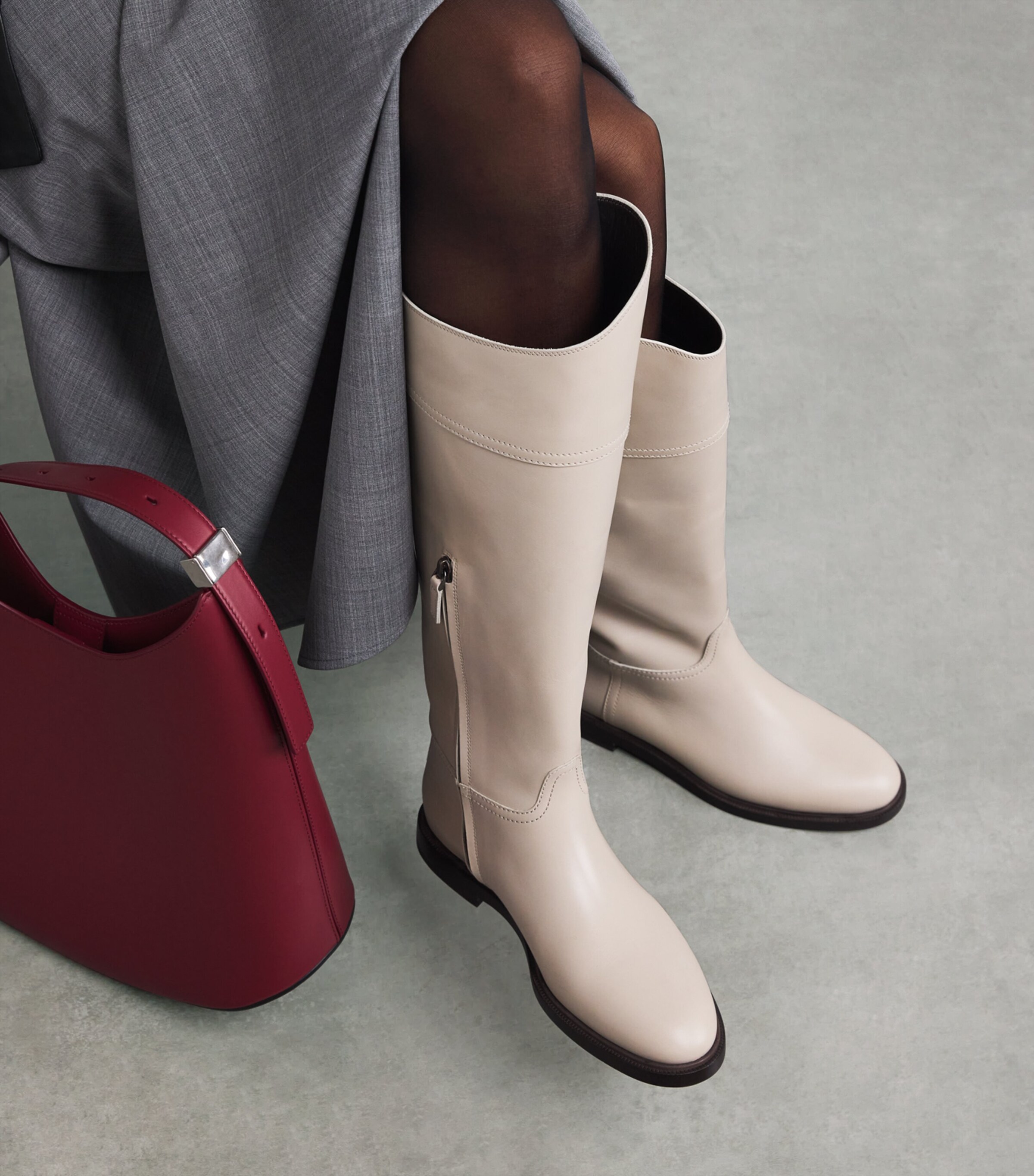 Leather Riding Boots WHITE Image 2