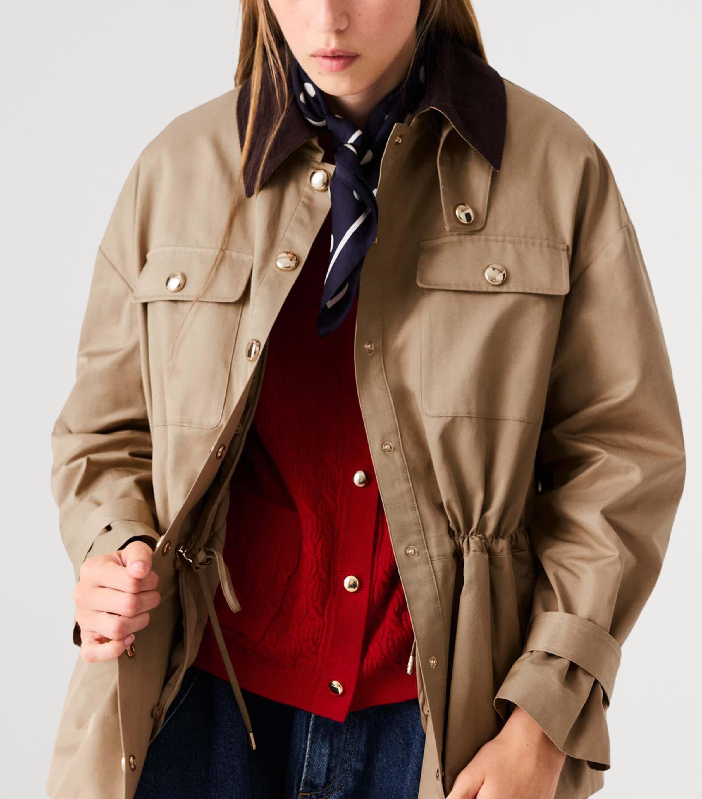 Maje Womens Contrast-Collar Trench Coat Beige Image 7