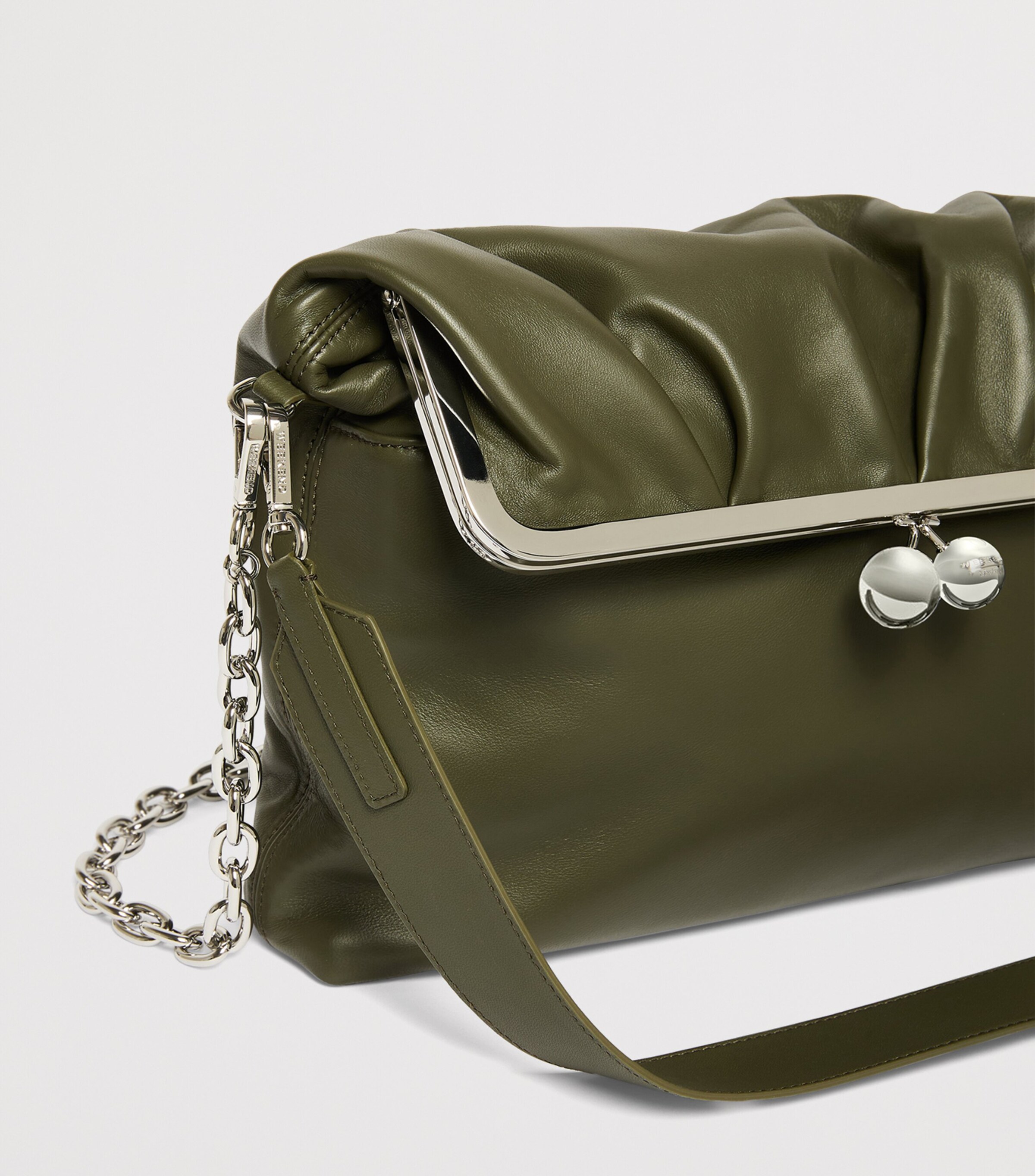 Weekend Max Mara Large Leather Pasticcino Shoulder Bag Dark Green Image 7
