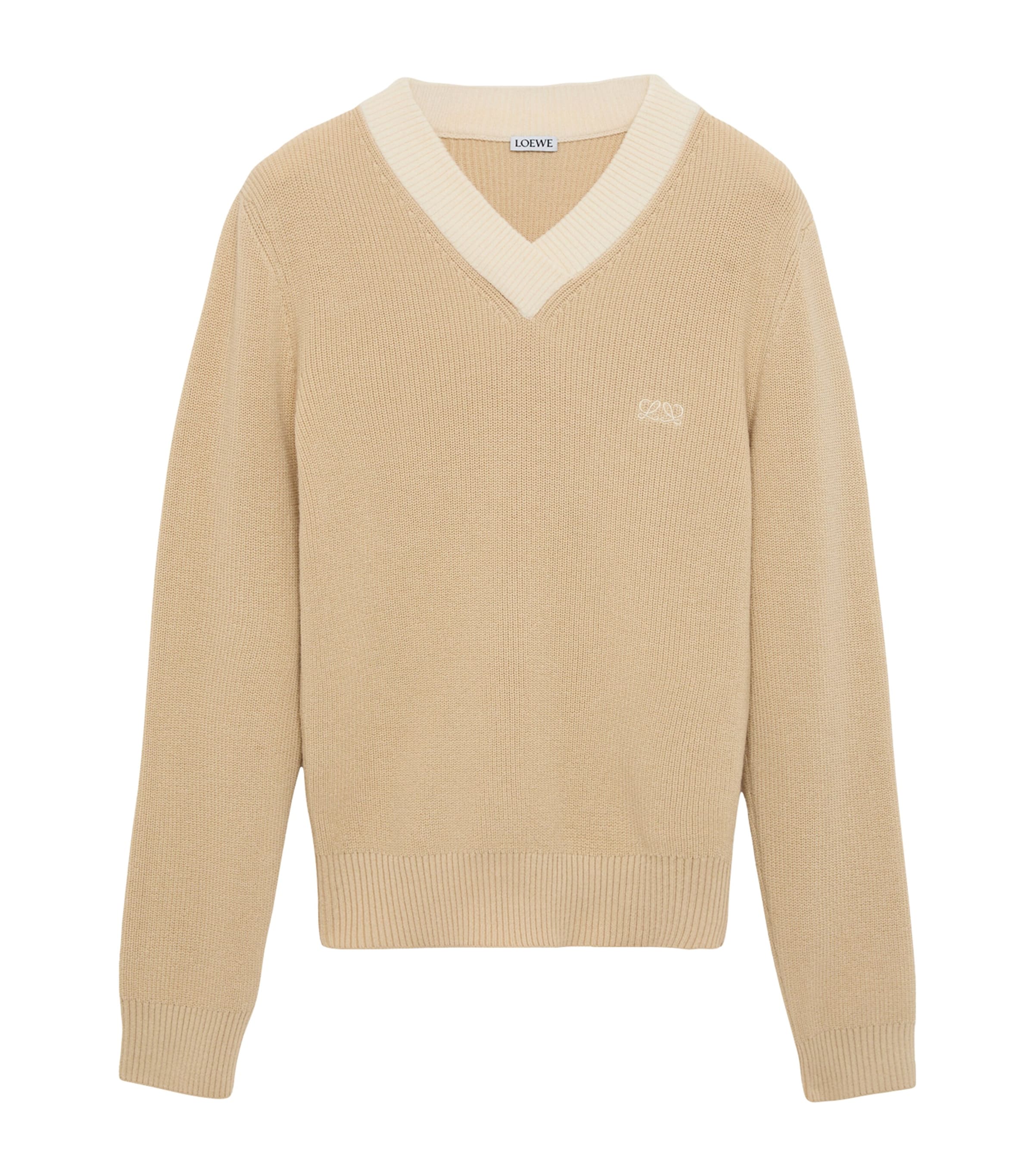 【美品】LOEWE CASHMERE V-NECK SWEATER LOEWE Beige Cotton-Wool V-Neck Sweater | Harrods UK