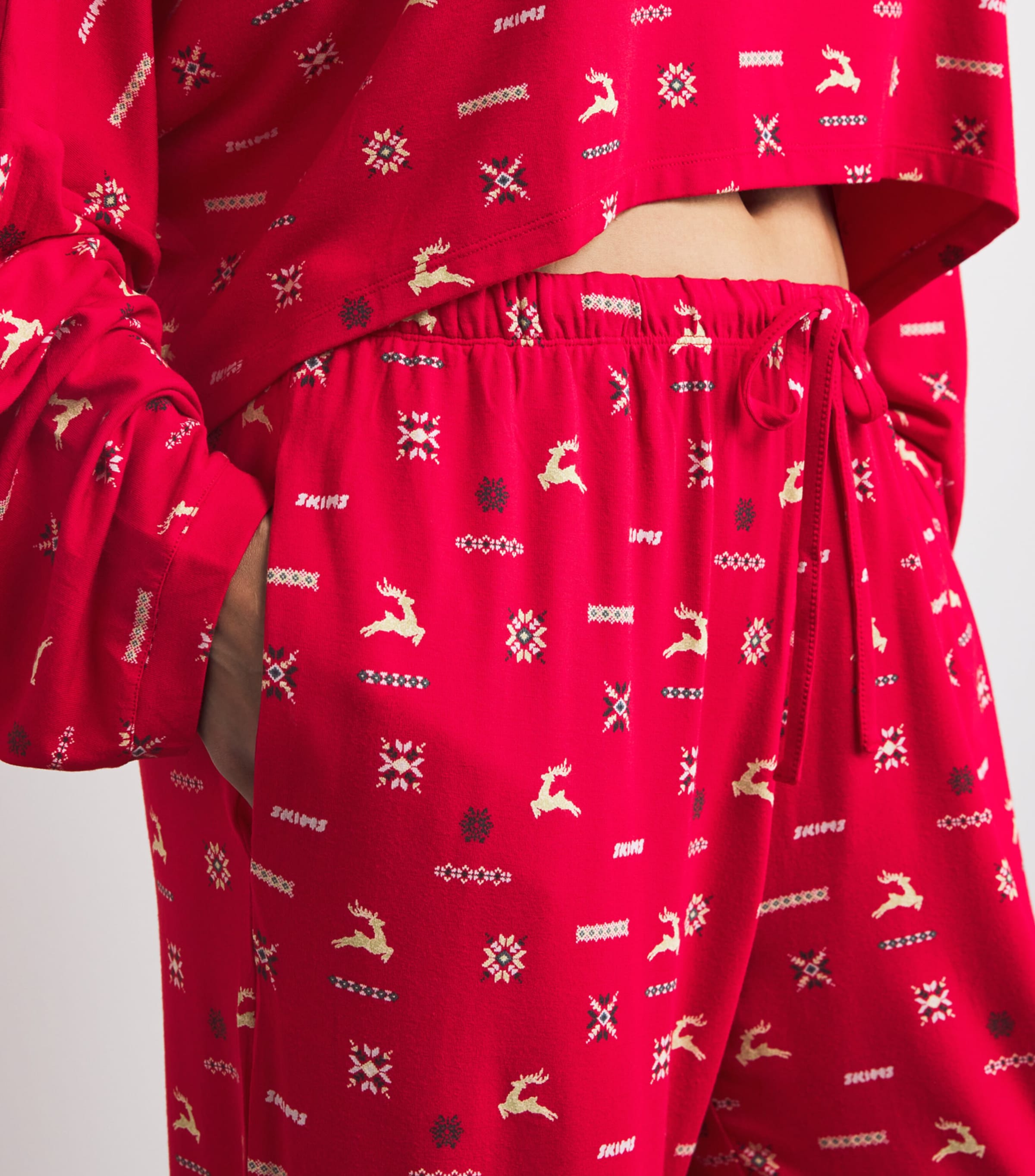 Modal-Blend Cropped Henley Pyjama Set CRNBRRY VNTG DR PRNT Image 6