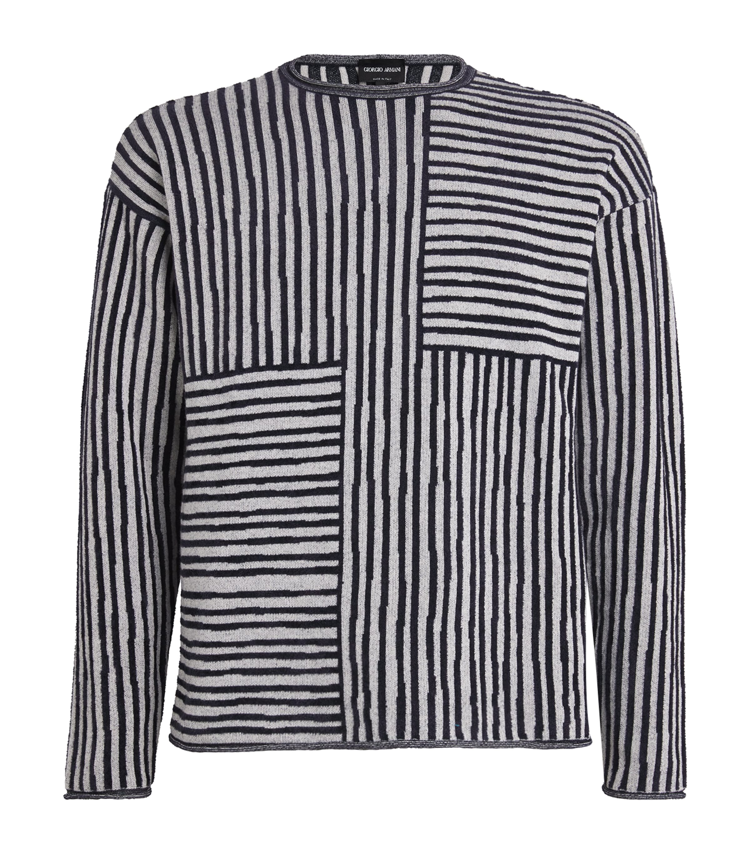 Giorgio Armani Crew-neck Jumper In A Viscose And Cotton Jacquard In Blue
