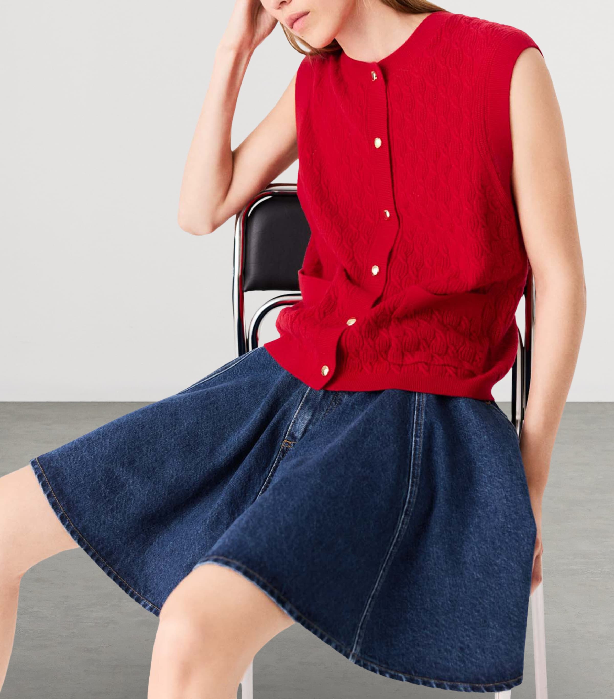Maje Womens Wool-Cashmere Knitted Sweater Vest Red Image 5